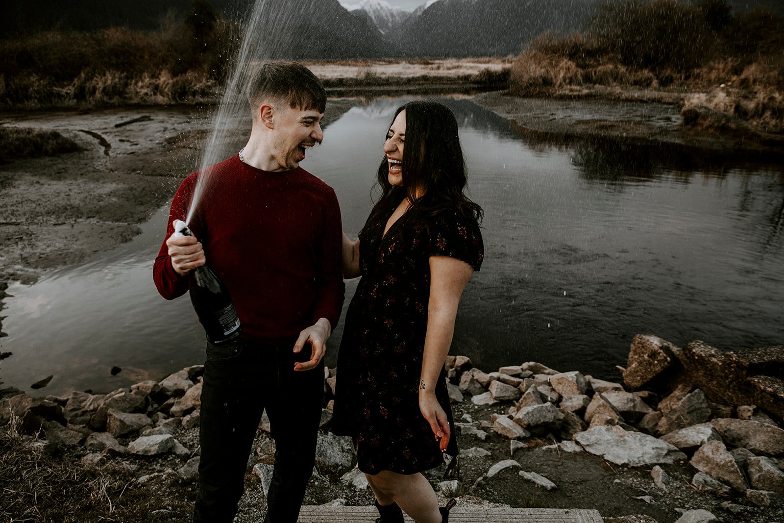 Champagne Popping at Engagement Sessions