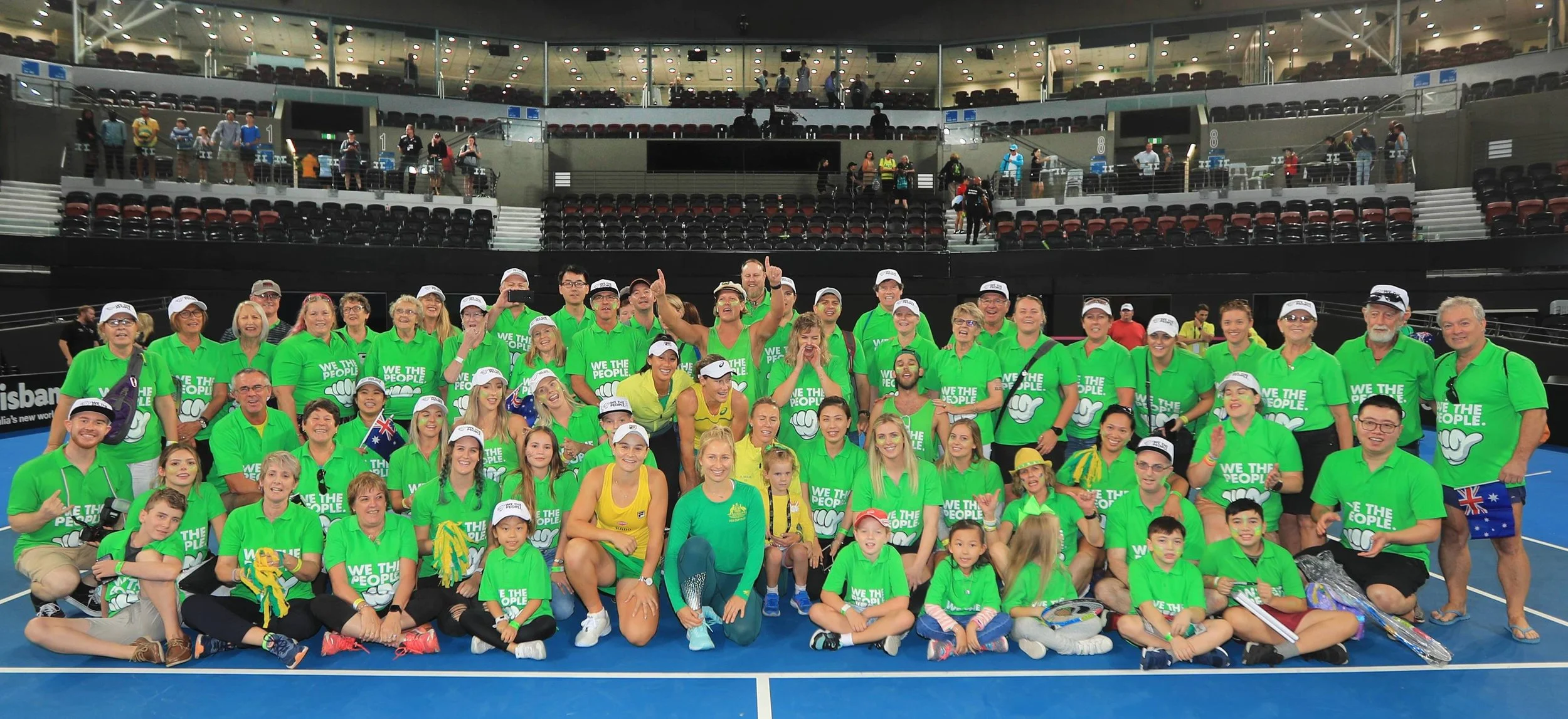 Gold We The People supporters on court in an exclusive meet & greet opportunity after their Semi-final win against Belarus