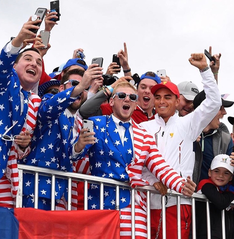 Rickie Fowler joins We the People in the stands.