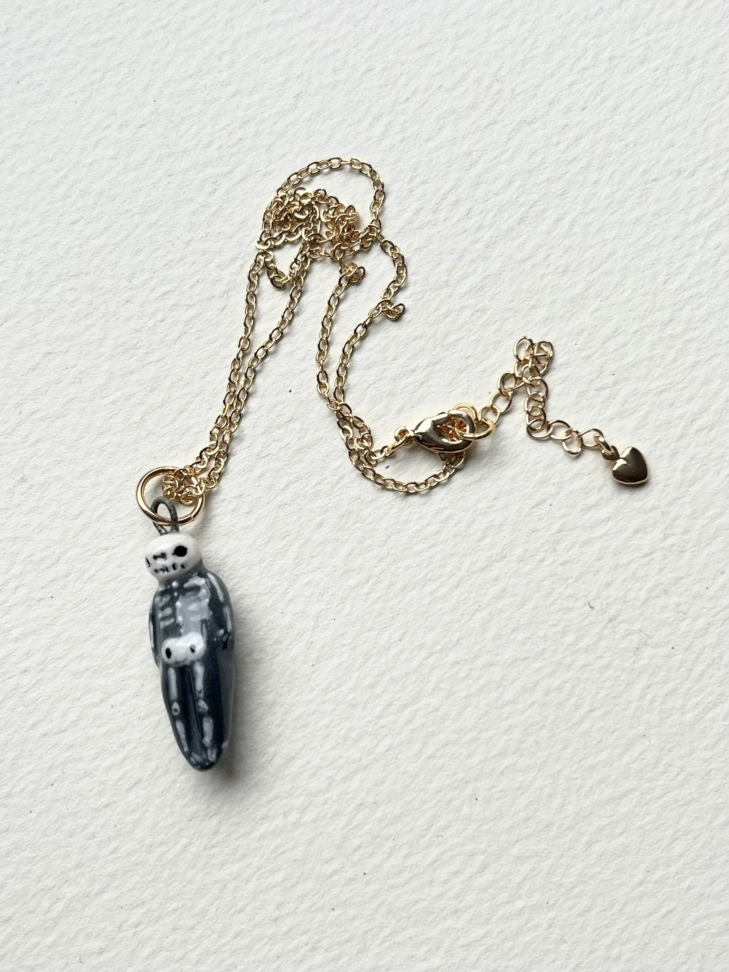 Porcelain skeleton pendant, hand-painted