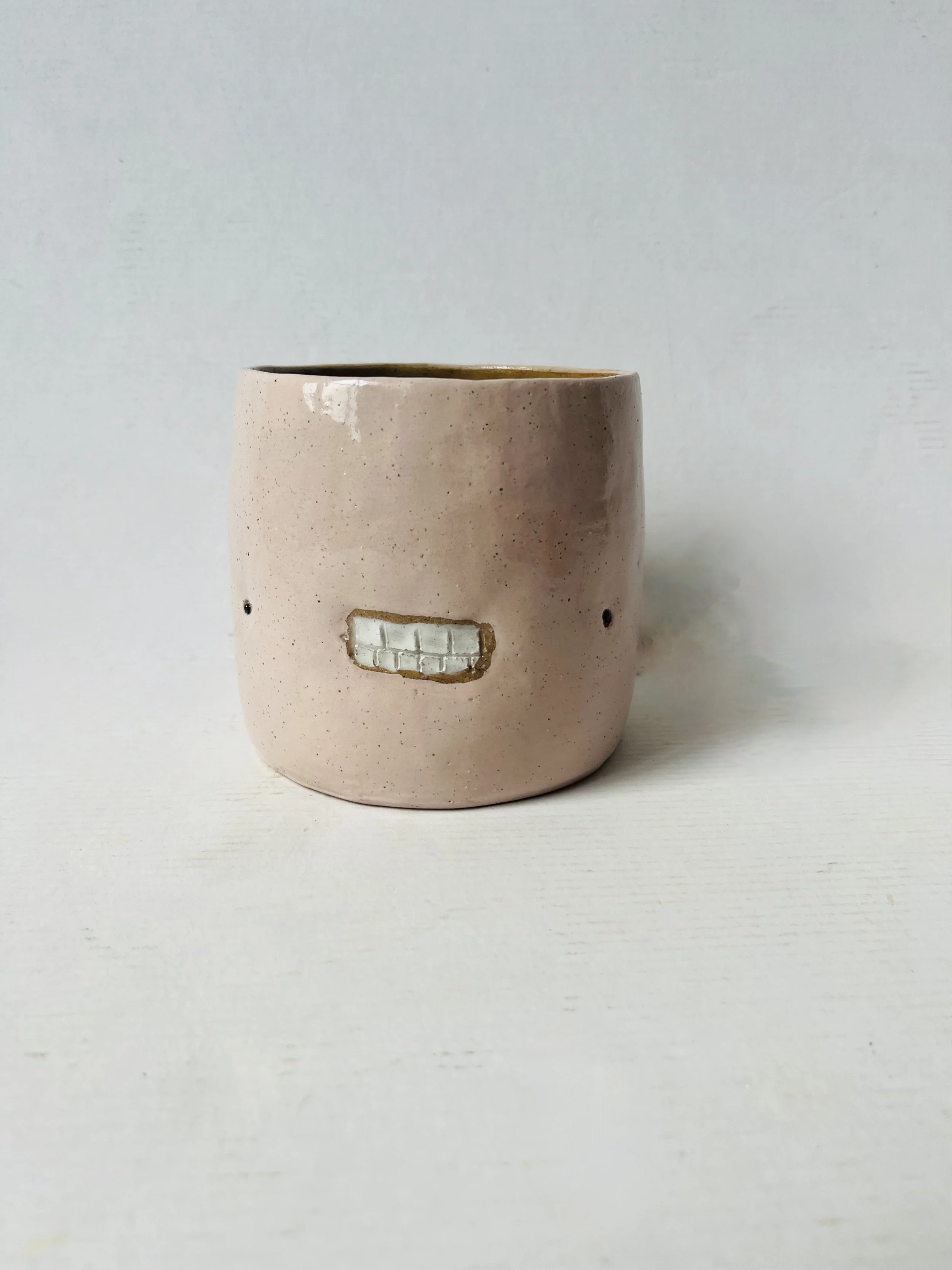 Pink teethie plant pot, hand-built stoneware pot