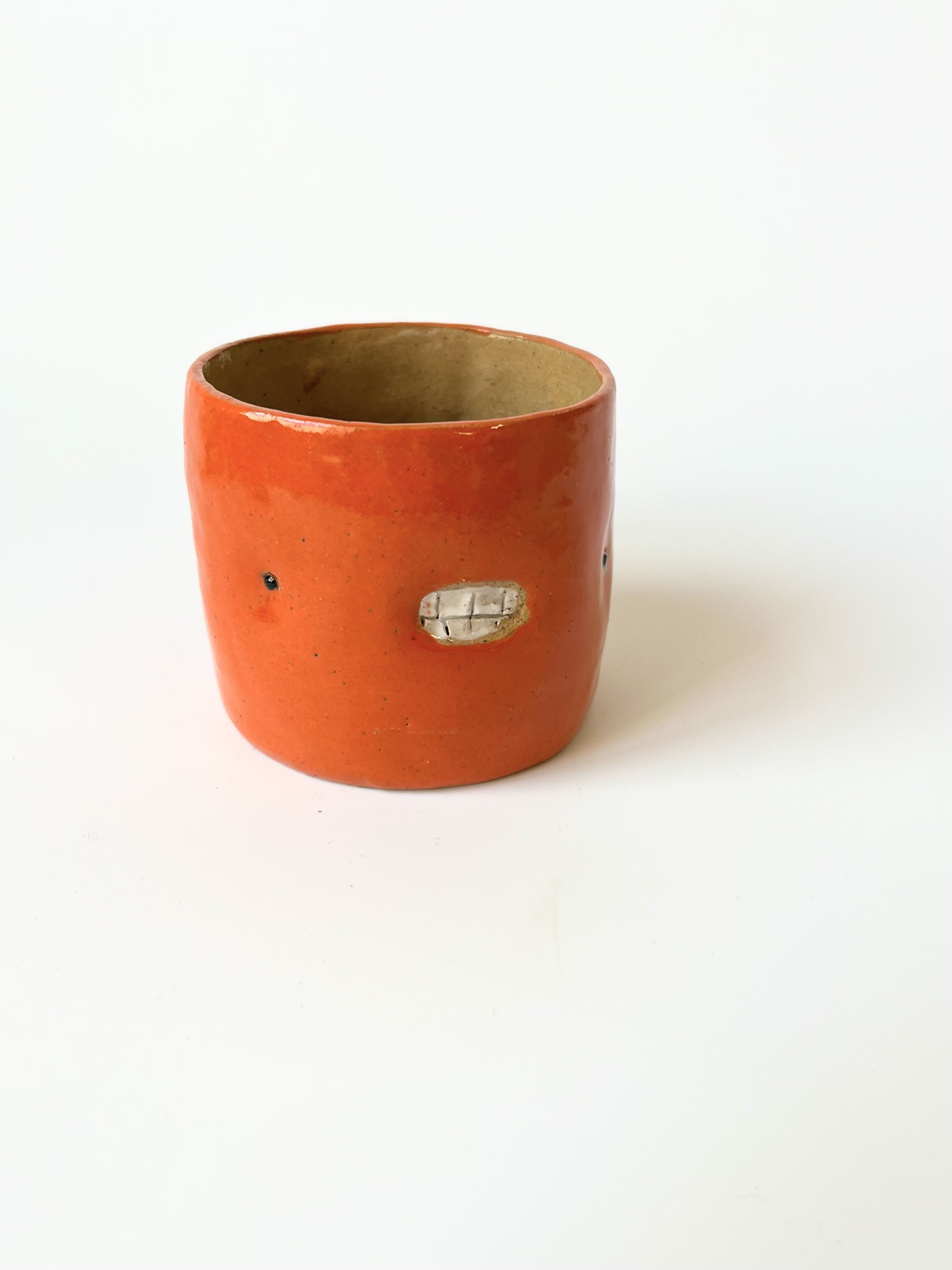 Orange teethie mug, hand-built stoneware cup