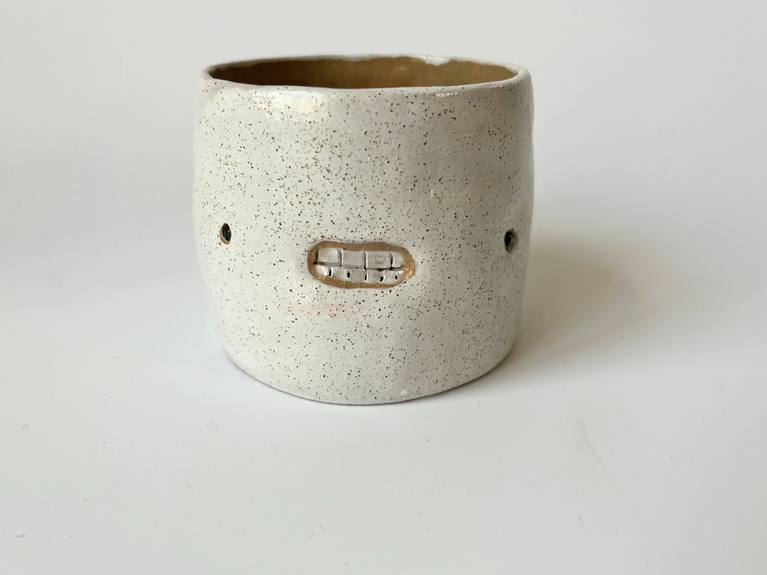 (New colour way) White teethie cup, hand-built stoneware cup