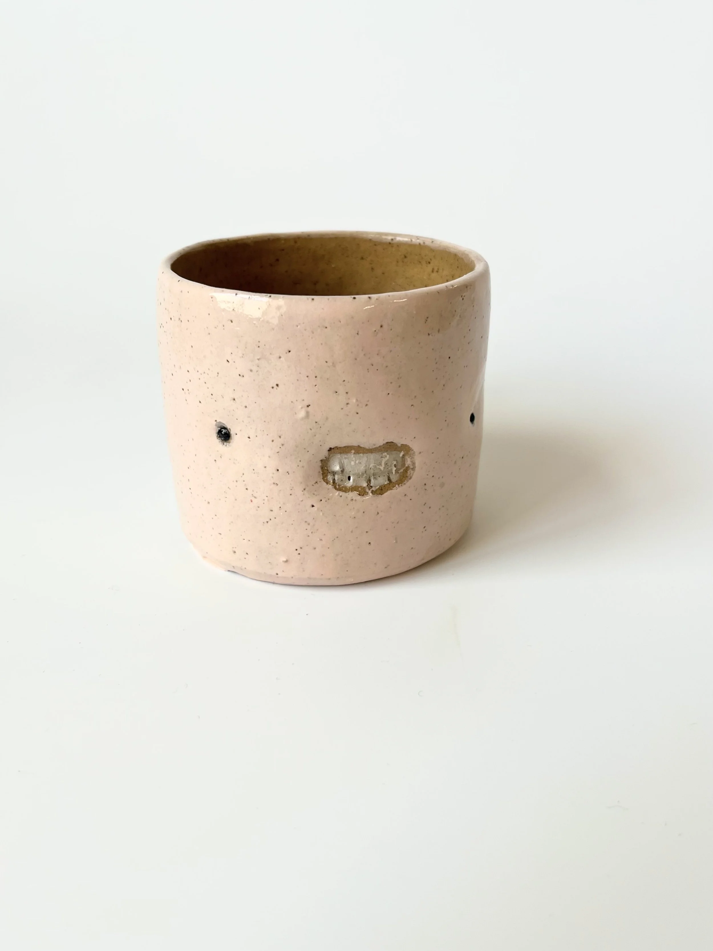 Pink teethie cup, hand-built stoneware cup