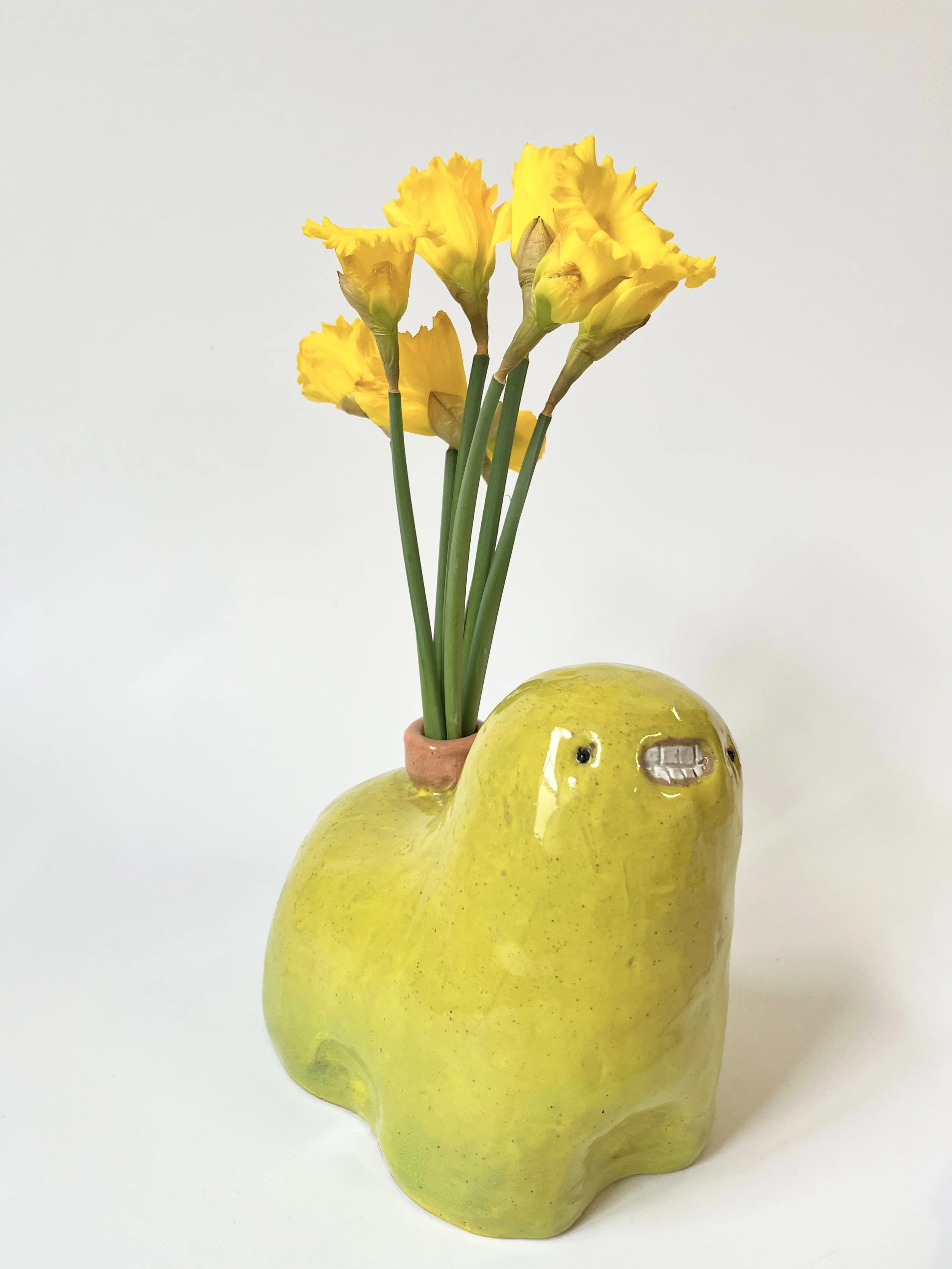 Lovely bright yellow and green teethie vase/candle holder