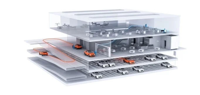 ‘Advanced Arrival’ –Entwurfskonzept Parkhaus für autonom parkende PKW © Audi Urban Future Initiative
