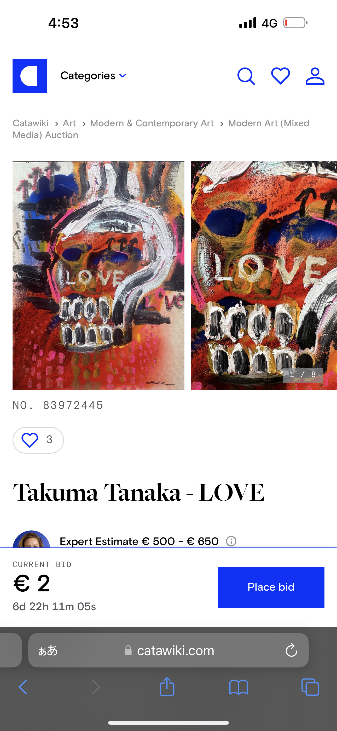 Takuma Tanaka’s painting is submitted to the online auction.