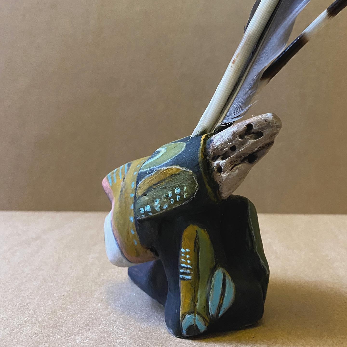 SOLD We traveled together for 2 years&hellip; and I changed her 3 times. She was created around a piece of driftwood from my beach, with feathers from my garden and the forest and quills from Annie&rsquo;s studio. 

I finally love this piece... ❤️❤️❤