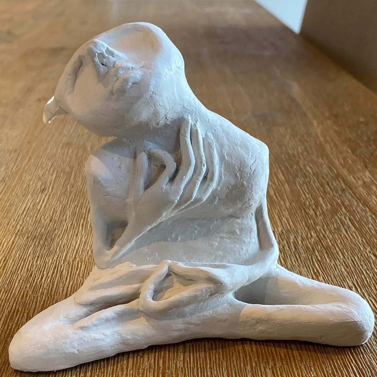 I wanted to make a yogi and a long time.  Her hands are finally in place and I adore her presence completely. ❤️ The story behind her mysterious ears&hellip; when I was in Hermanus with Annie I found baby seal bones on the rocks when we were foraging