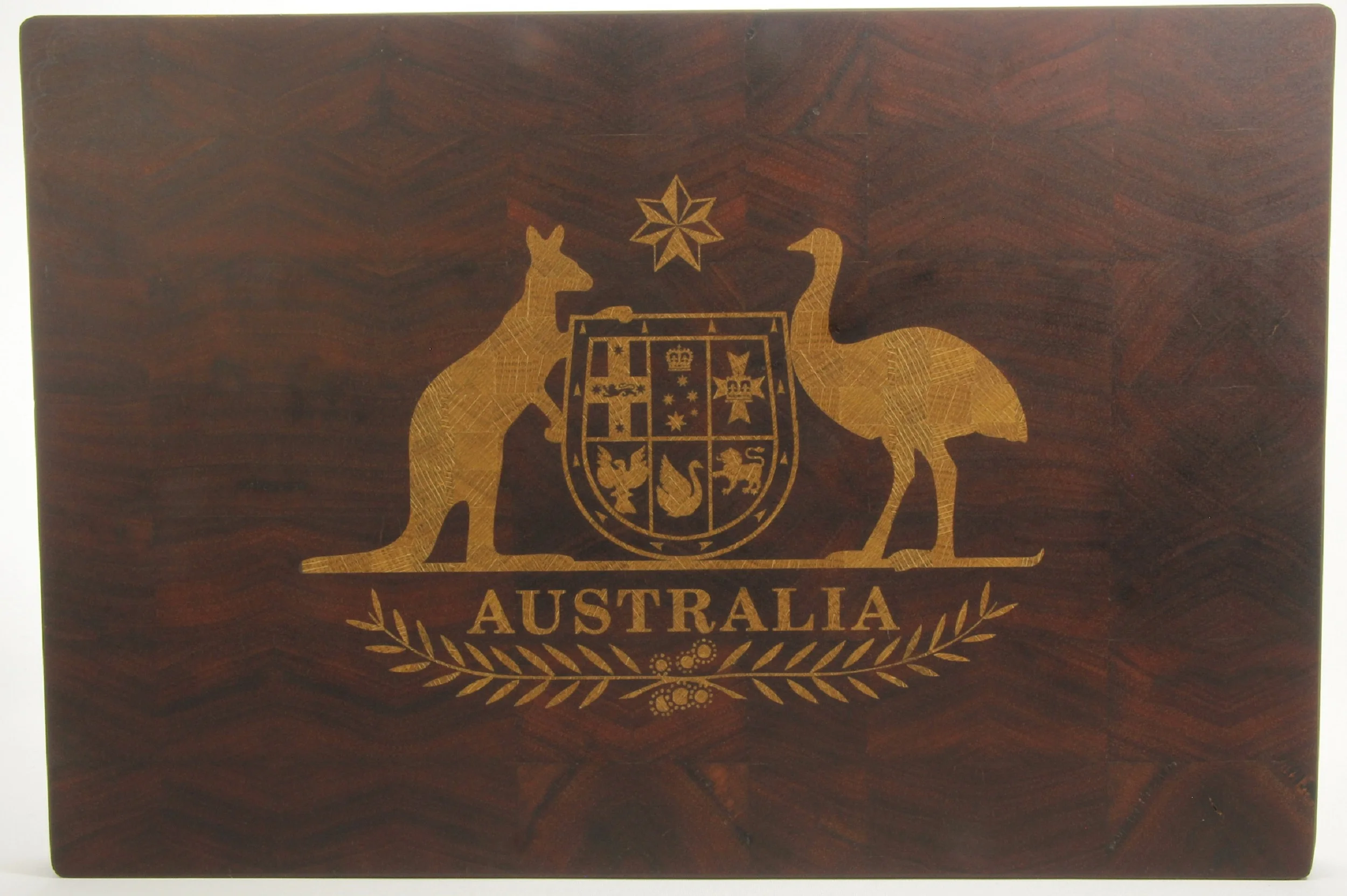 Jarrah End Grain Board with Tasmanian Oak Inlay This board measures 470mmx310mm Please Note this board is not for sale. It is only intended to showcase the level of detail that we can achieve