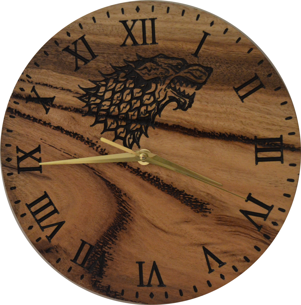 Marri Clock with House Stark Direwolf