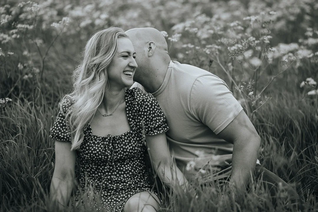 Relaxed outdoor engagement photo shoot, Essex | The wild flower field