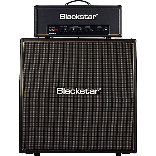 A Blackstar half stack. Note that the amplifier is just the top box, and it doesn't make any sound without being plugged into the speaker cabinet underneath it.