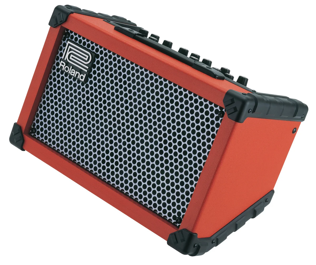 The Roland Cube Street is a great busking amps as it's battery powered, very portable and many models allow you to plug in a microphone or backing track input.