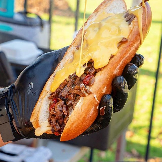 Vegan cheesesteaks, finished off with hot liquid cheese sauce! @jakesvegansteaks were recently voted @timeoutlondon 3rd best street food - come down tomorrow to check out what the fuss is about!

#victoriaparkmarket #victoriapark #londonmarkets #east