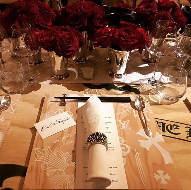 It was an honor to do some place cards for this GEORGEOUS table setting at Chrome Hearts last night. The details were spectacular! @chromeheartsofficial .
.
.
.
.
.
#chromehearts #calligraphy #nyc #events #placecards #tablesetting #design #chromehear