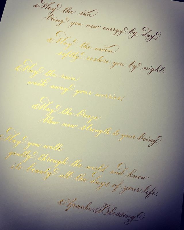Beautiful Apache Blessing for a client's Godson. The gold is so lustrous it's hard to photograph!
.
.
.
.
.
#custom #nyccalligraphy #gift #gold #finetec #beautiful #calligraphy