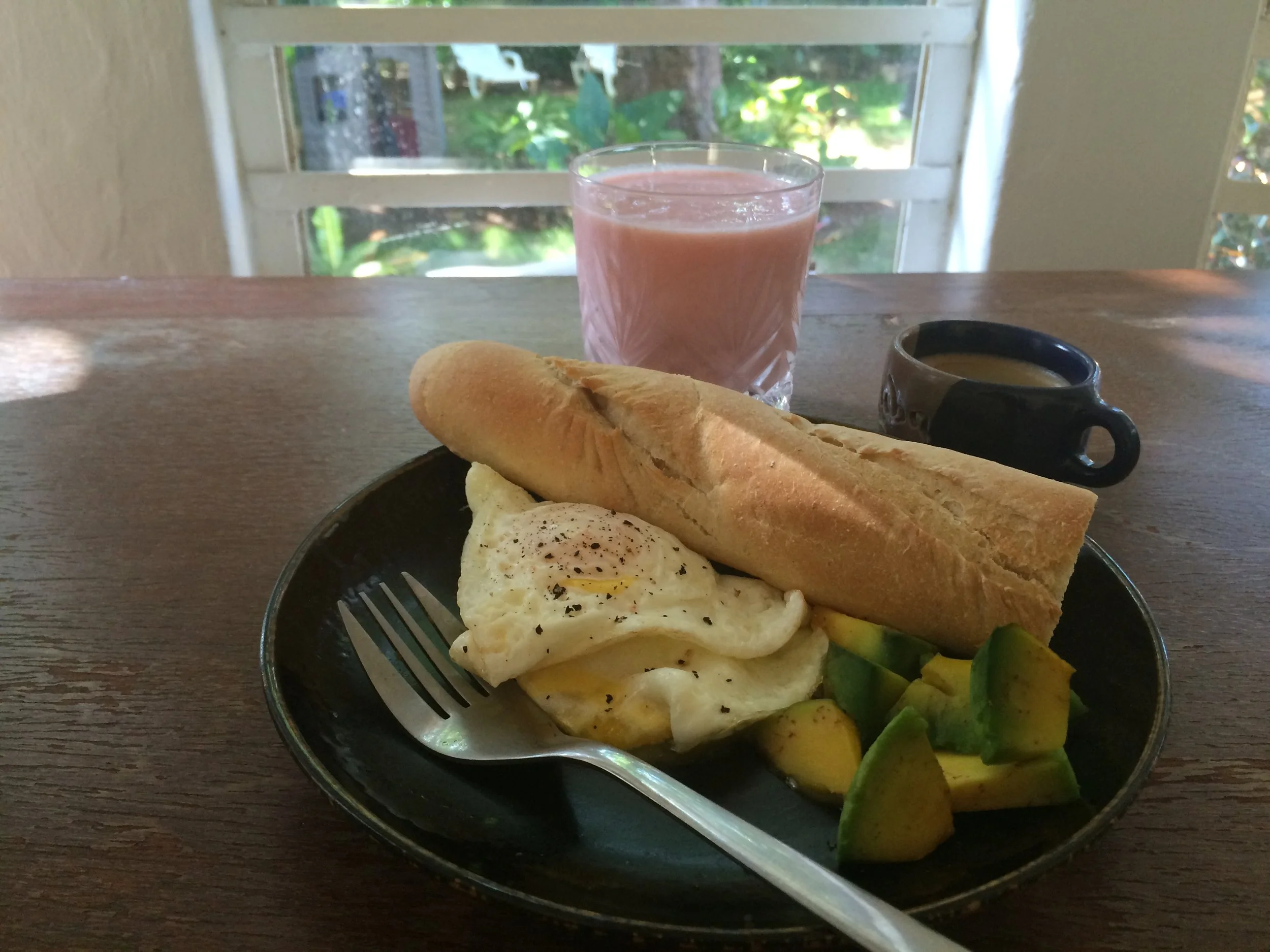 My typical breakfast during Cuba's wet season: eggs over easy, bread, and avocado. 