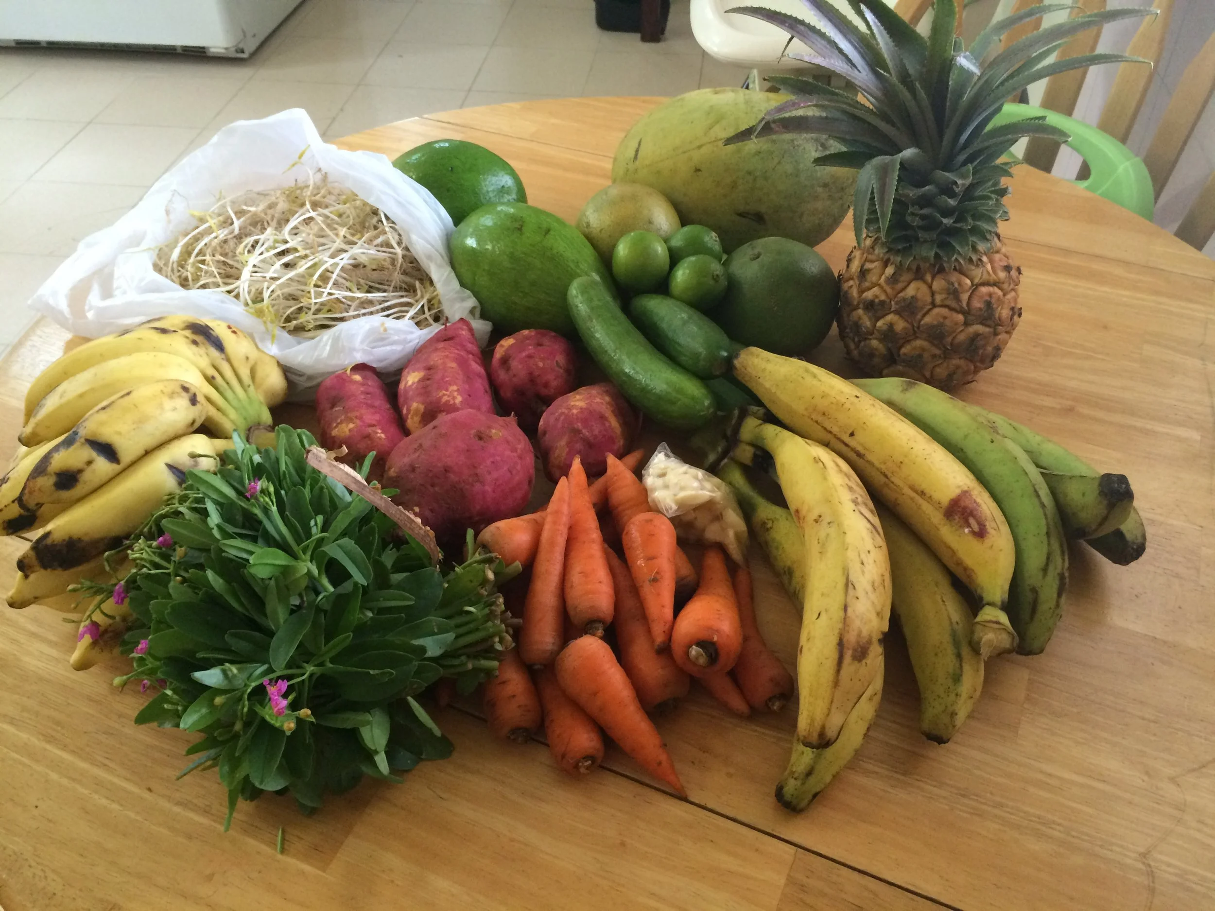 Ten dollars -- almost half of the monthly government salary -- gets us this much food. 