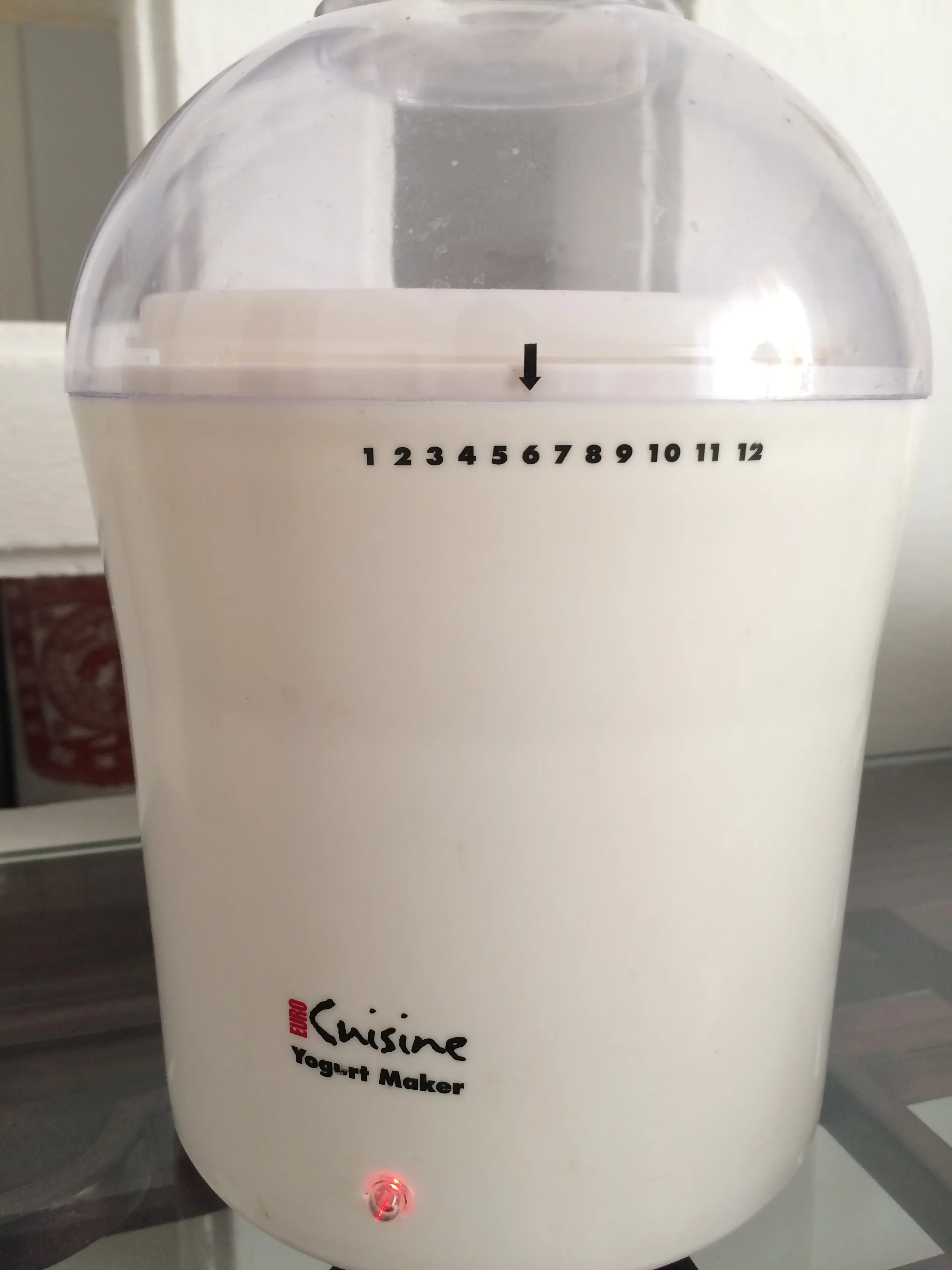 My 2-quart yogurt maker incubates milk at a steady 110 degrees Fahrenheit. 