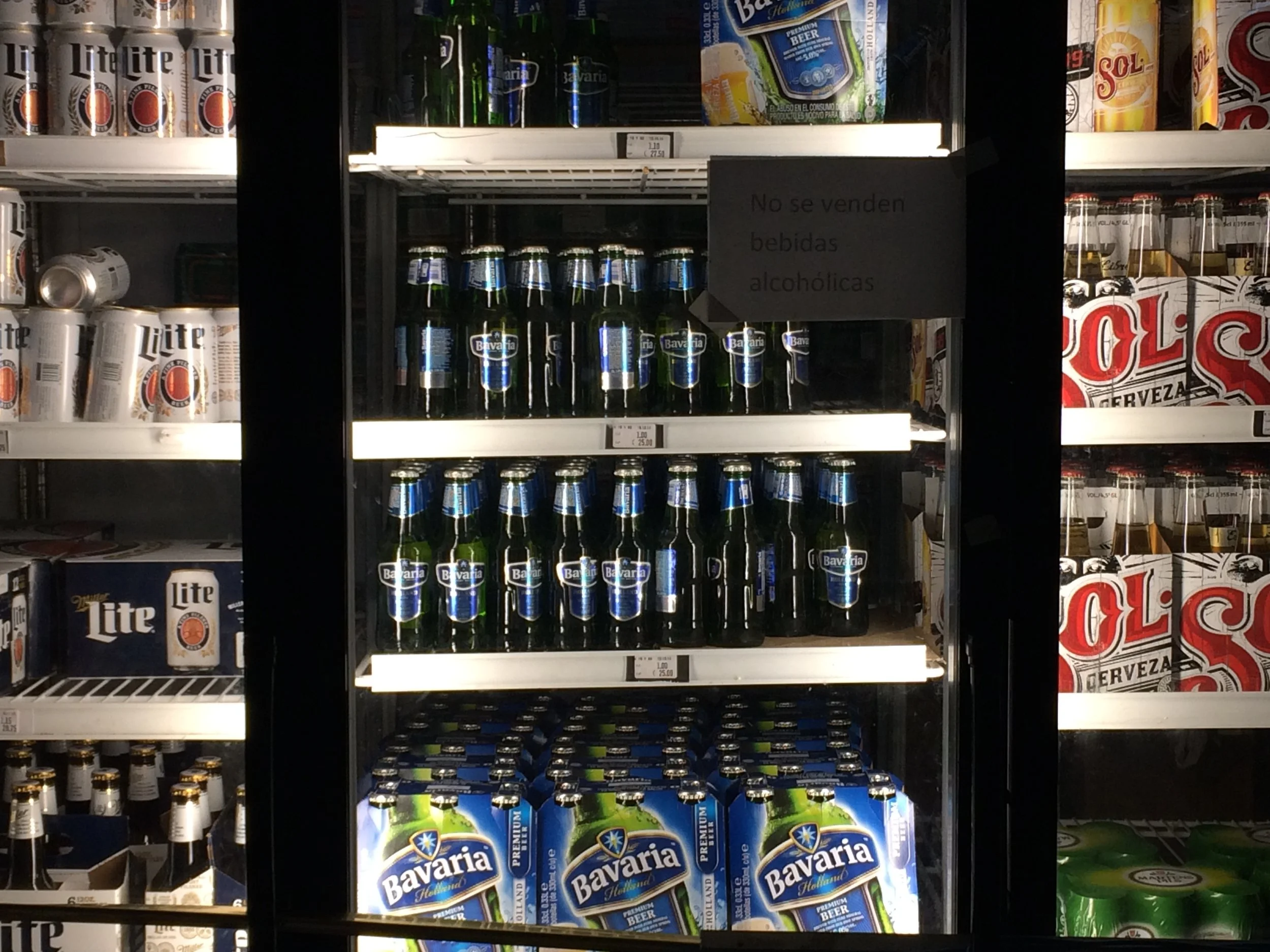 My neighbor store currently carries the best selection of beer I have ever seen in Cuba, but the sale of beer and other alcoholic beverages is banned until next week, after the end of the nine-day mourning period. 