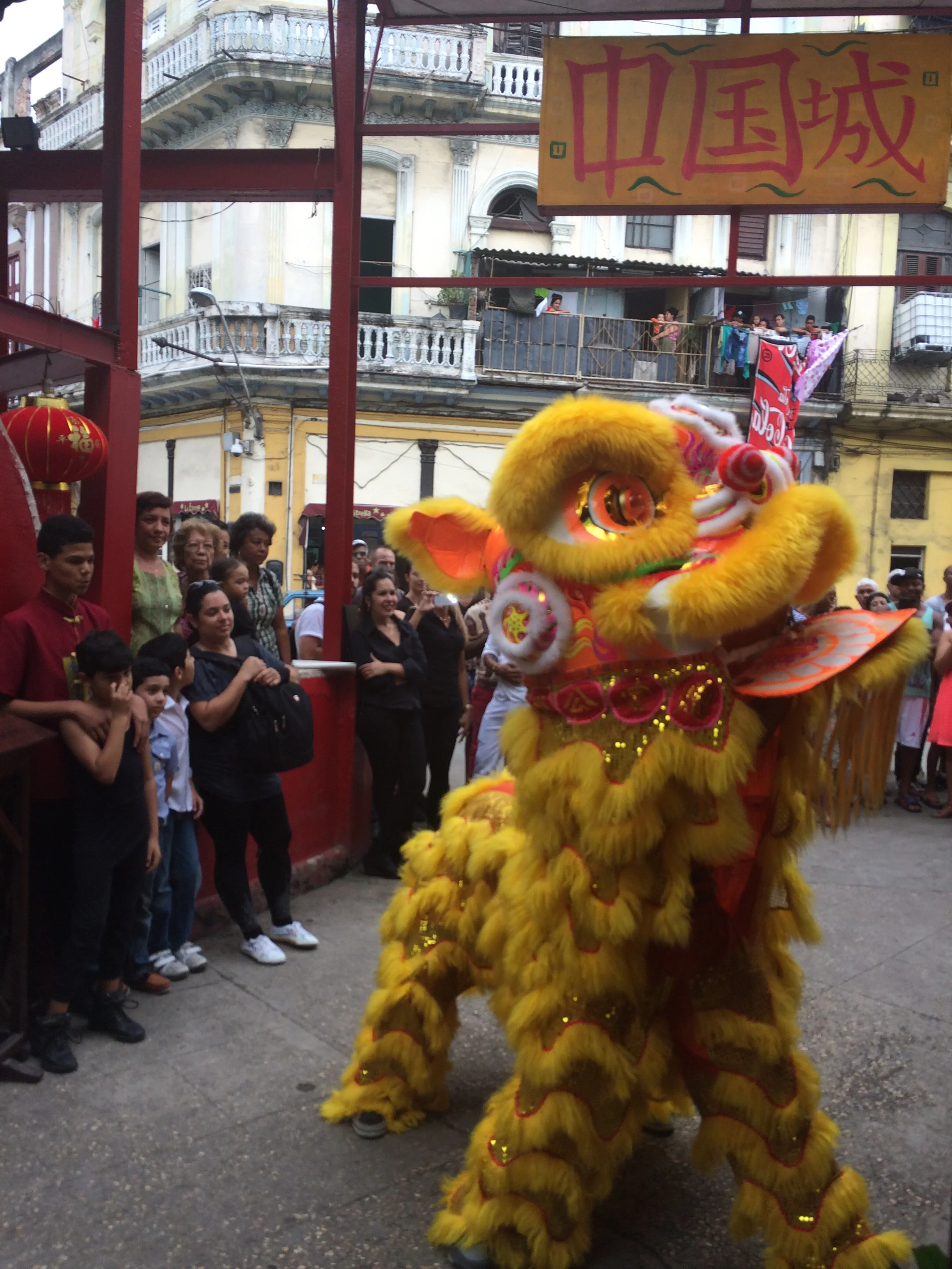 Cubans performing a lion dance to celebrate the Chinese New Year in Havana's Chinatown. 