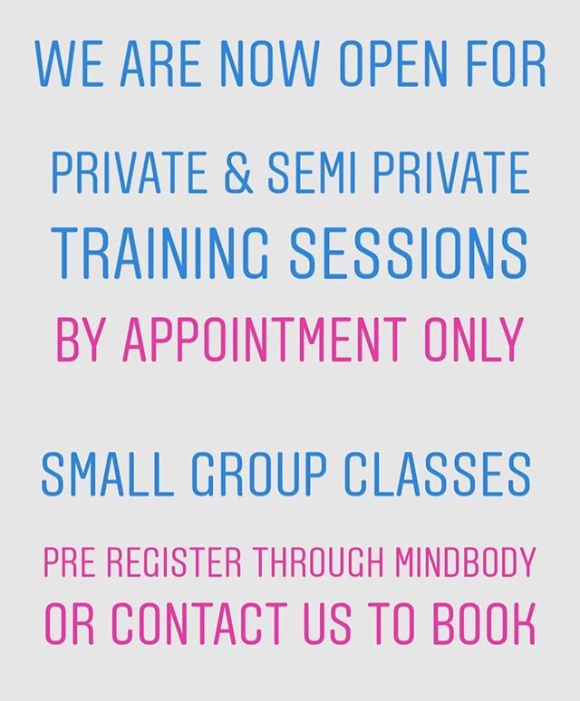 We greatly appreciate your ongoing support and patience, and look forward to seeing you back at the gym soon. At this time we are open to supervised sessions only. Please  contact us to book a private/semi private session or to join a small group cla