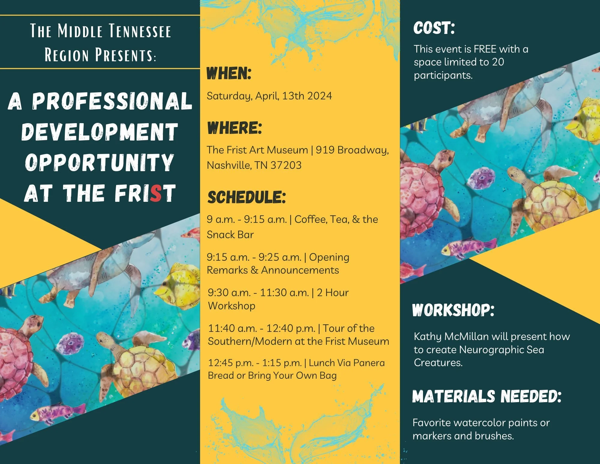 Looking for some awesome professional development? The Middle Tennessee Region is hosting a Spring Conference at the Frist Art Museum! The event will take place on Saturday, April 1
