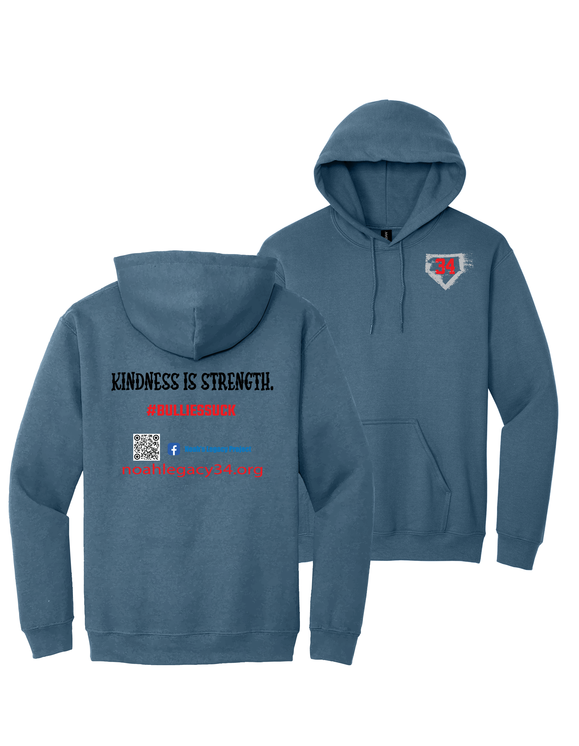 Indigo Blue Gildan Heavy Blend Hooded Sweatshirt #18500, Kindness is Strength