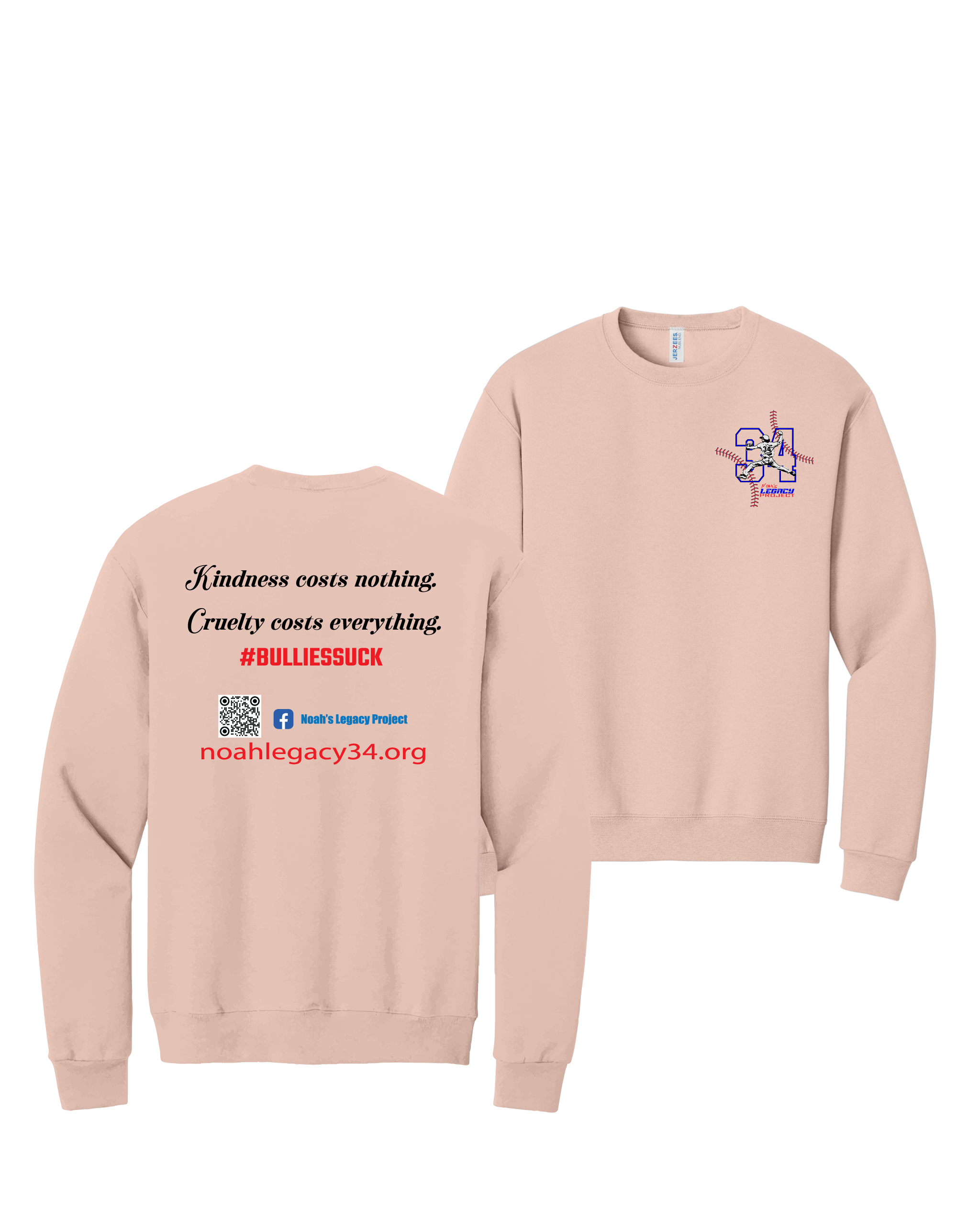 Blush Pink Jerzees NuBlend Crewneck Sweatshirt #562M, Kindness Costs Nothing