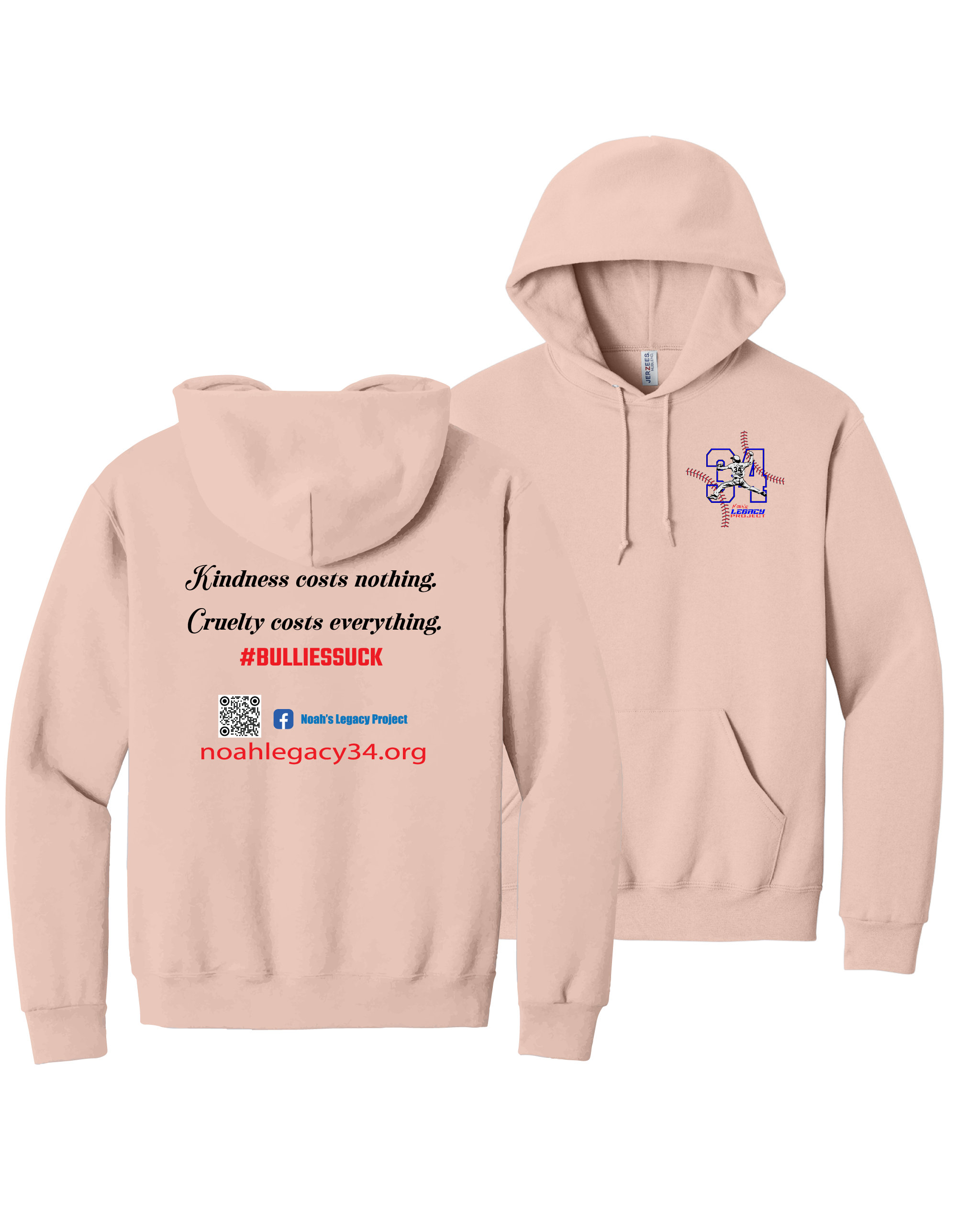 Blush Pink Jerzees NuBlend Hooded Sweatshirt #996M, Kindness Costs Nothing