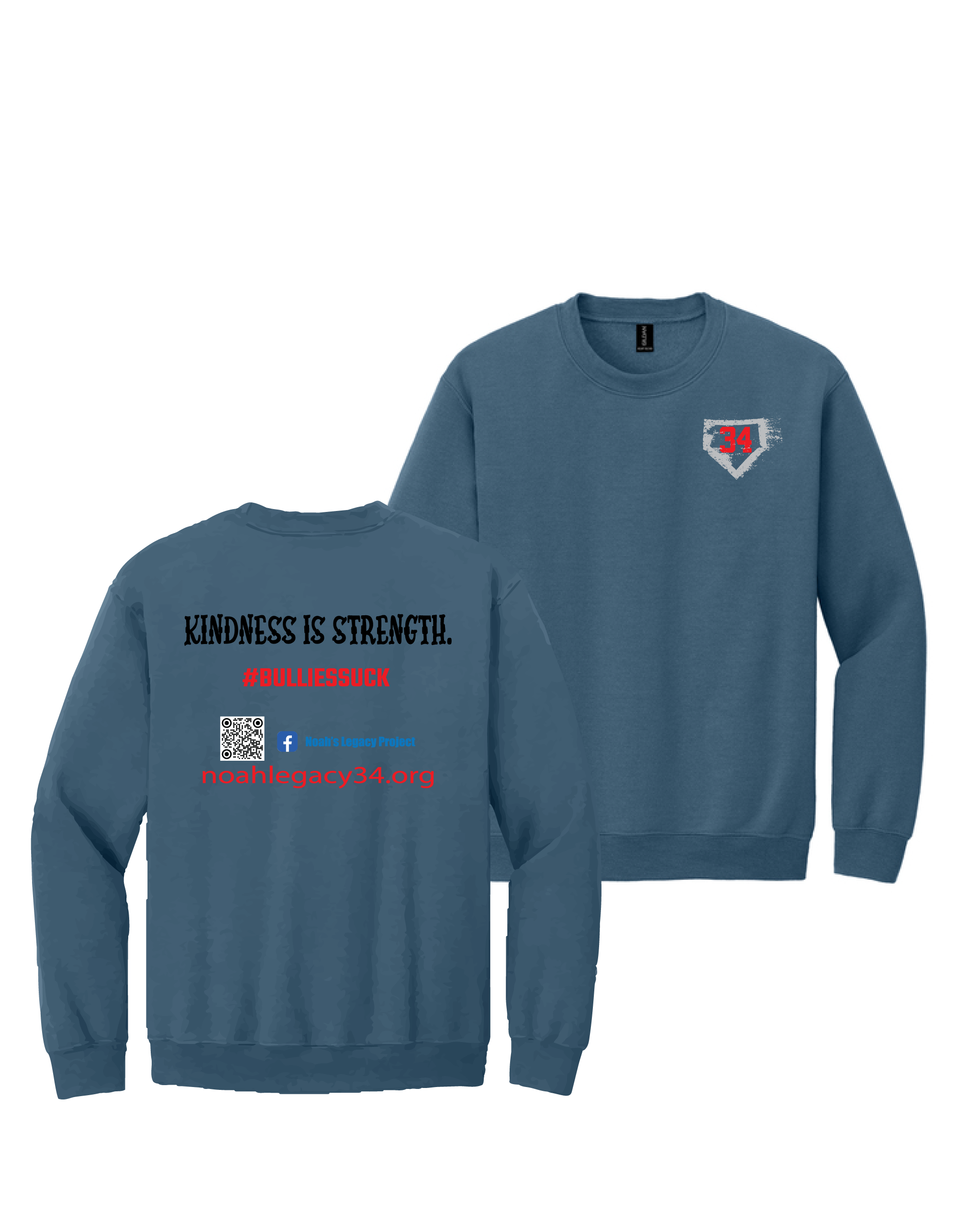 Indigo Blue Gildan Heavy Blend Crewneck Sweatshirt #18000, Kindness is Strength