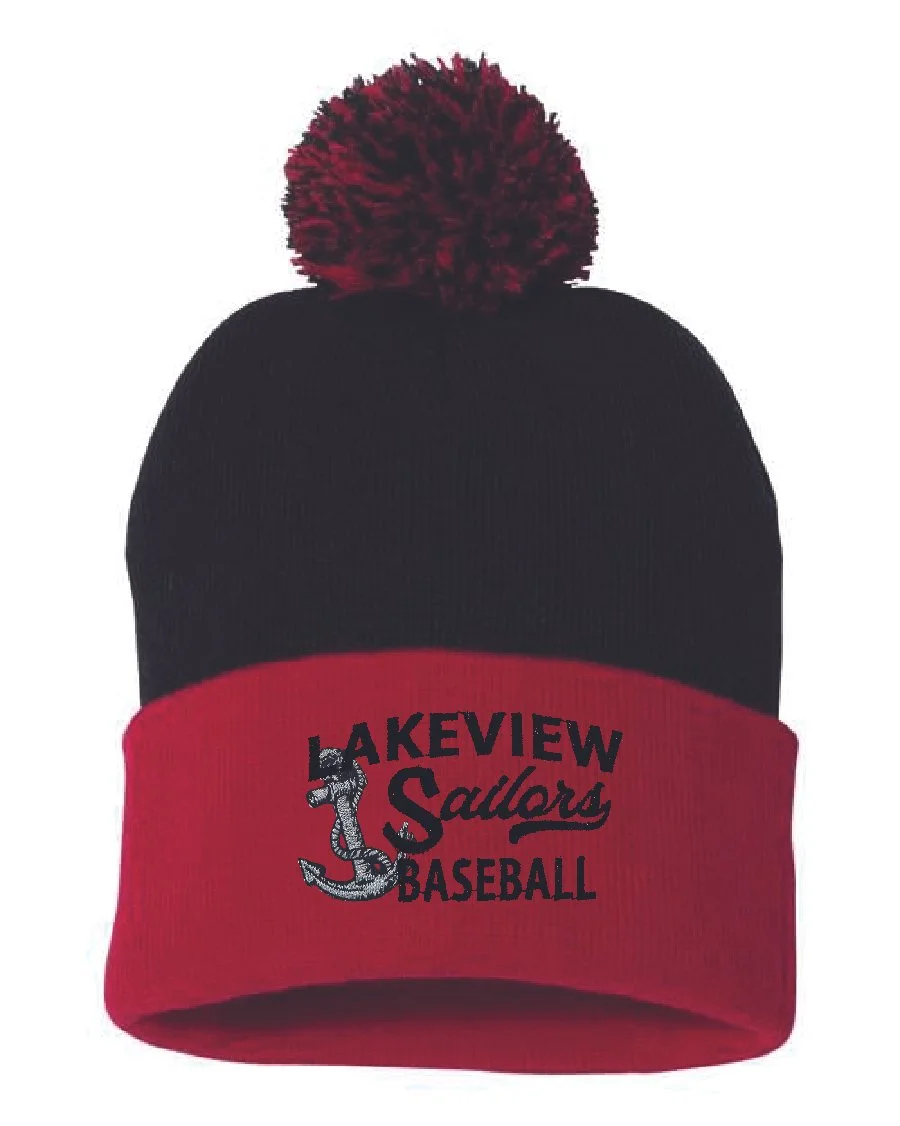 Black/Red Sportsman 12" Pom-Pom Cuffed Beanie #SP15