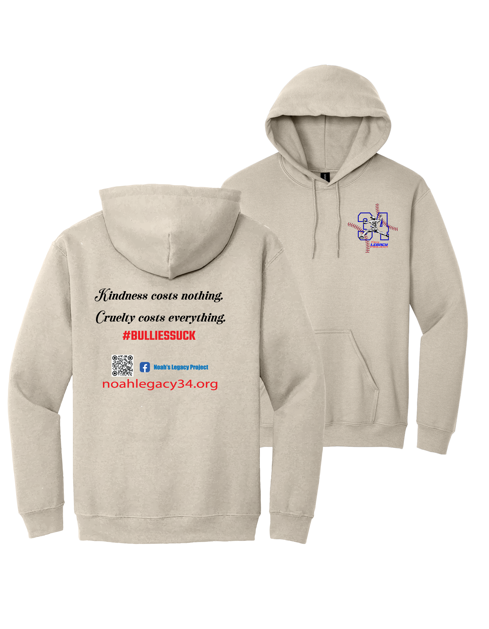 Sand Gildan Heavy Blend Hooded Sweatshirt #18500-B, Kindness Costs Nothing