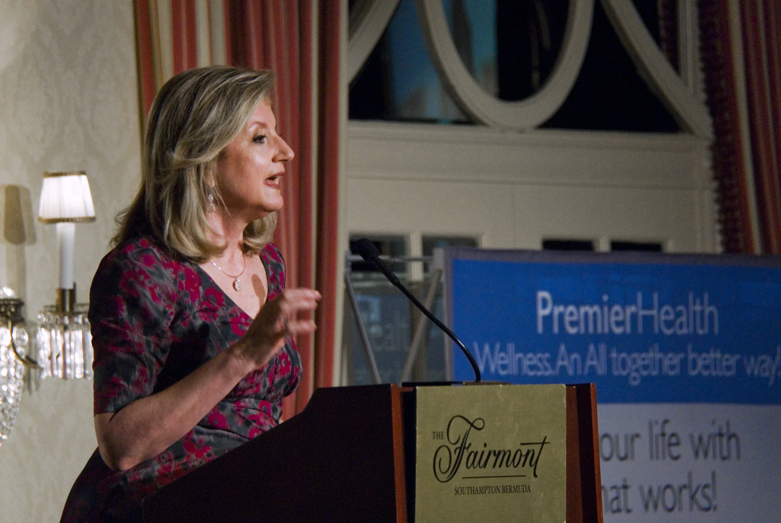 Arianna Huffington addressing the public audience at Fairmont Southampton on 11th April