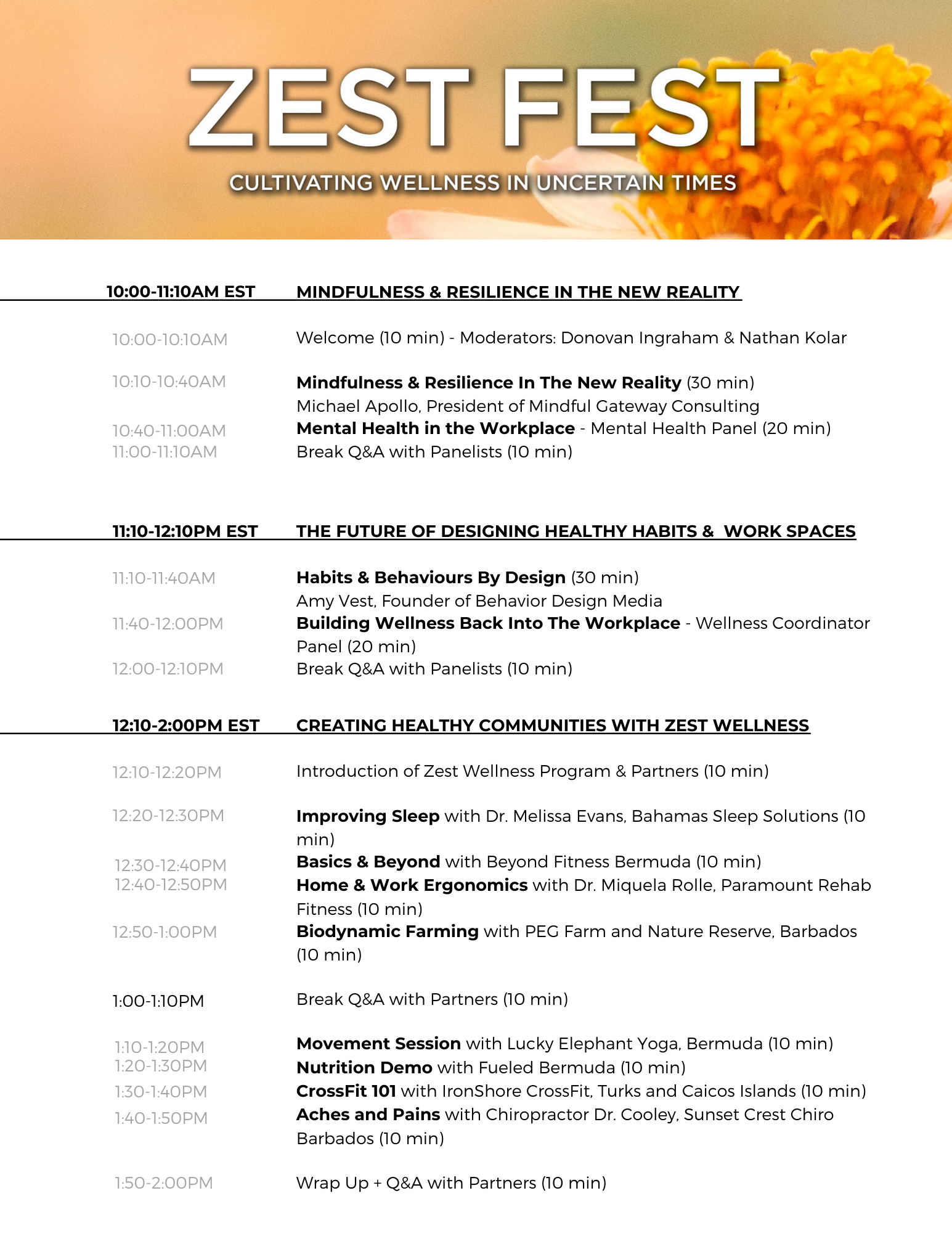 ZEST FEST TIMELINE — CG Zest Wellness Blog