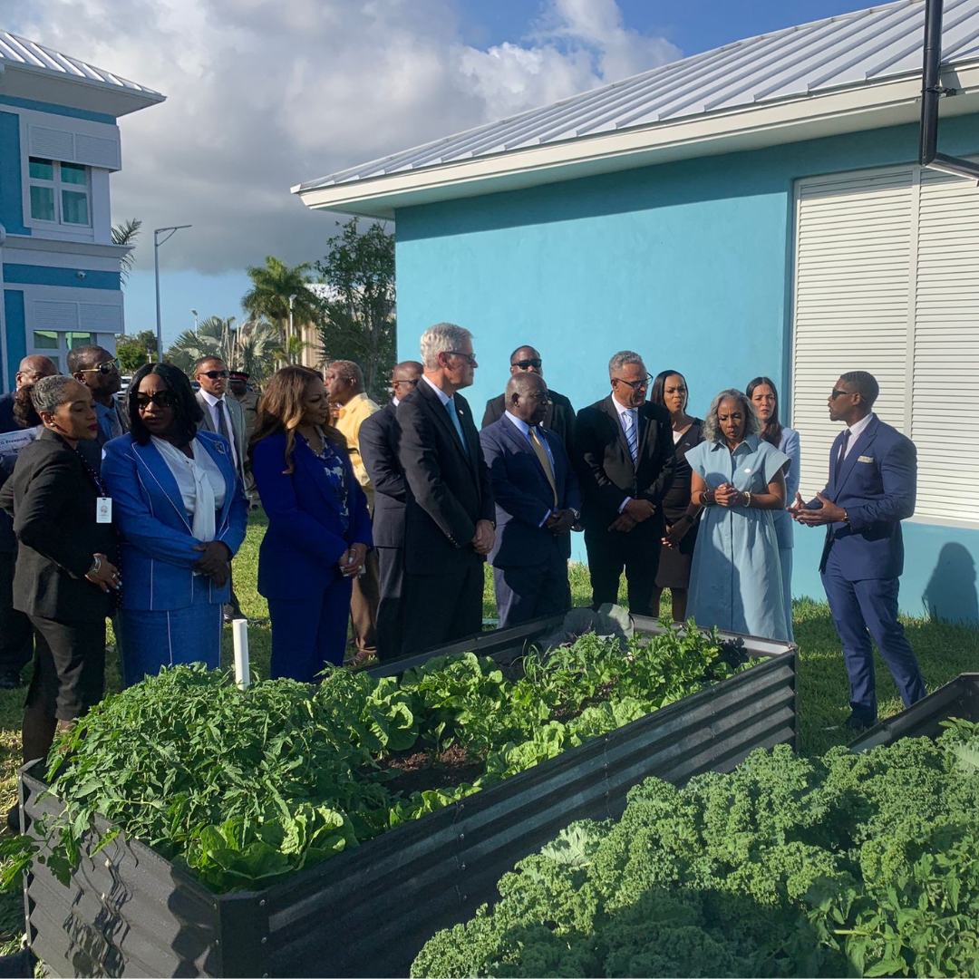  Donovan showcasing our community garden space at our newly opened offices in Freeport, Grand Bahama. 