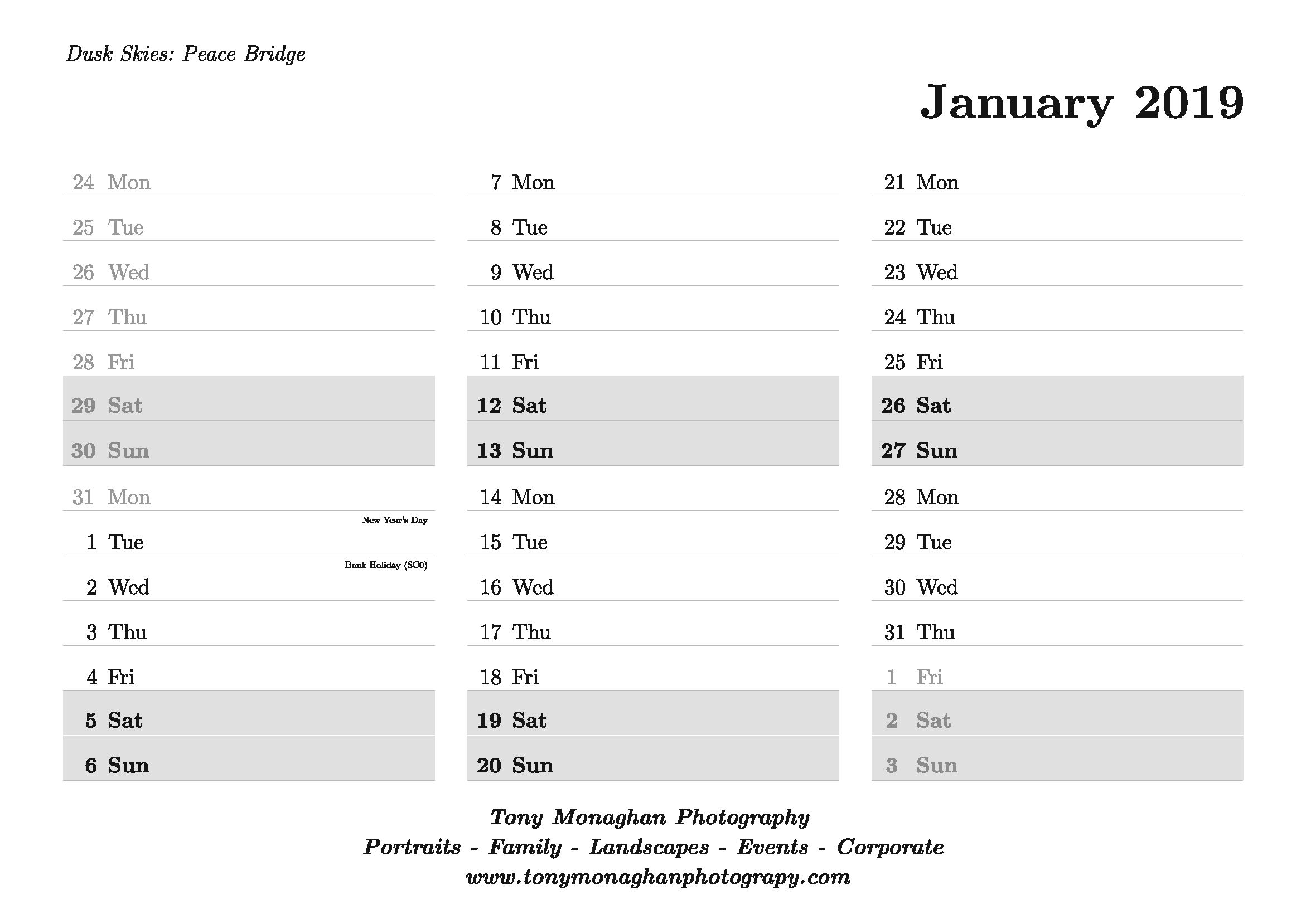 DIY - A3 Booklet Calendar