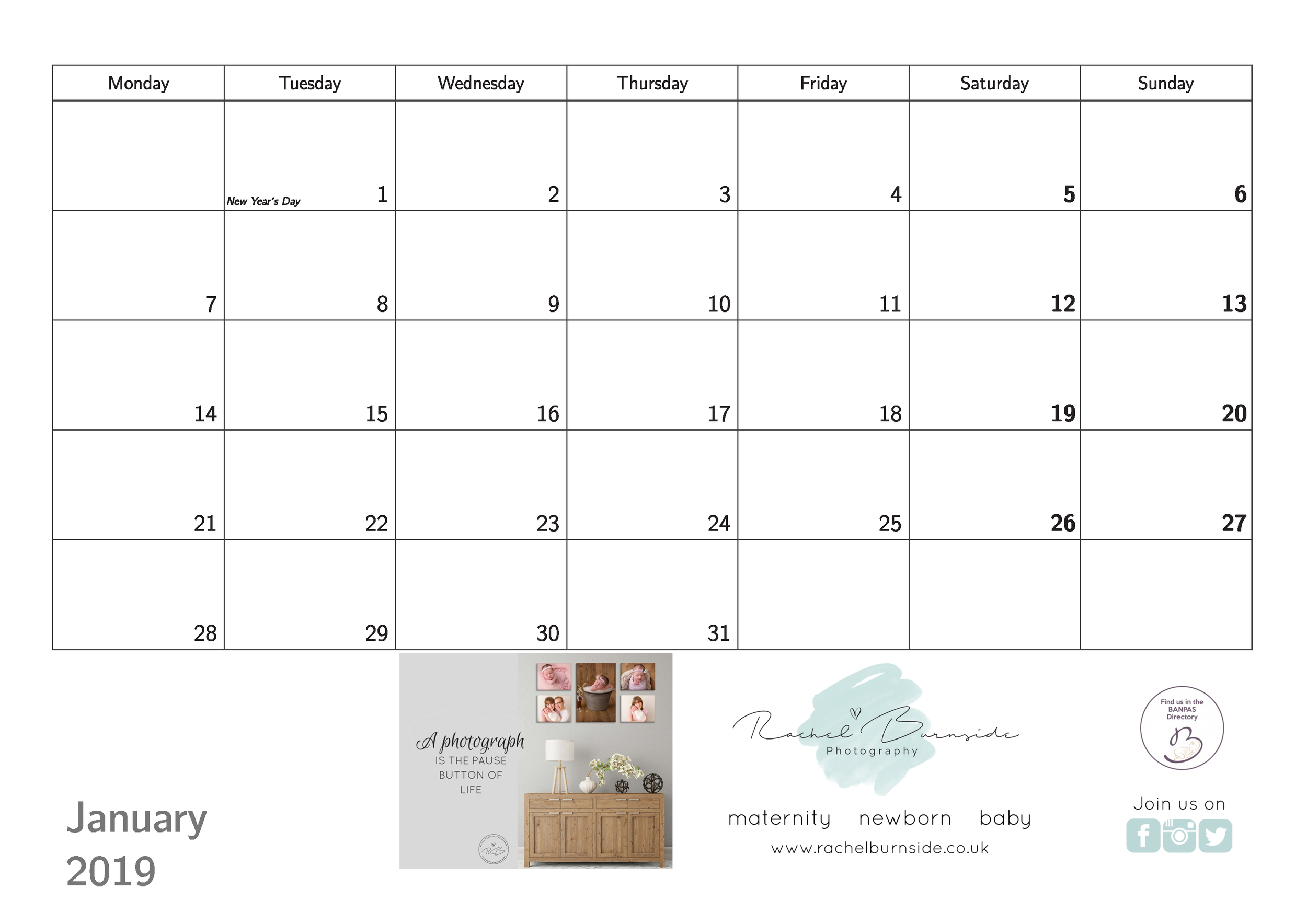 A4 Booklet month page has images above when opened to A3