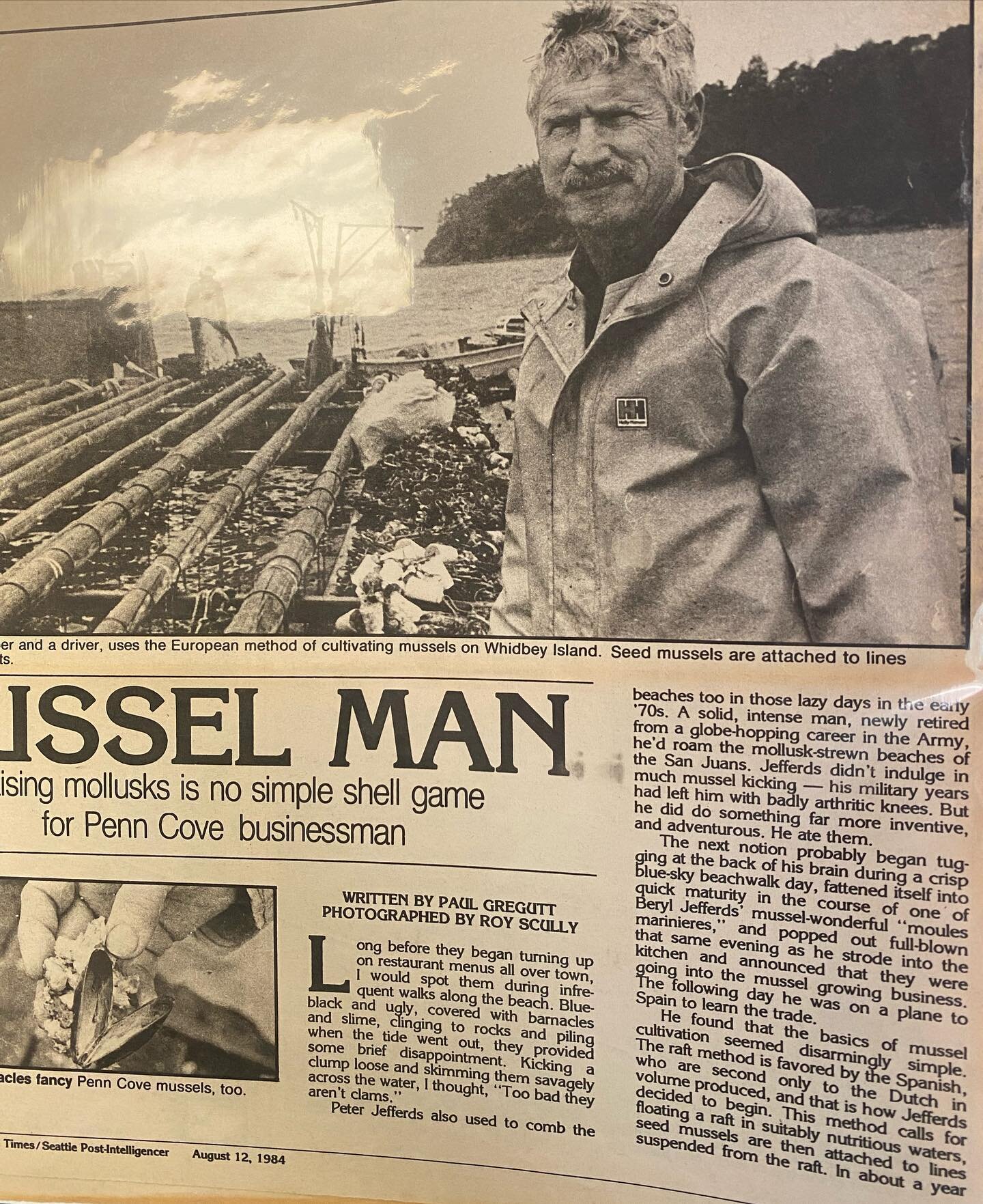 #onthisday August 12, 1984 The Seattle Times published an article on our thriving Penn Cove Mussel Farm! 

➡️swipe to read more! 

#mussels #shipping #overnightshipping #tistheseason #oysters #clams #penncoveshellfish #penncove #farmtotable #freshsea
