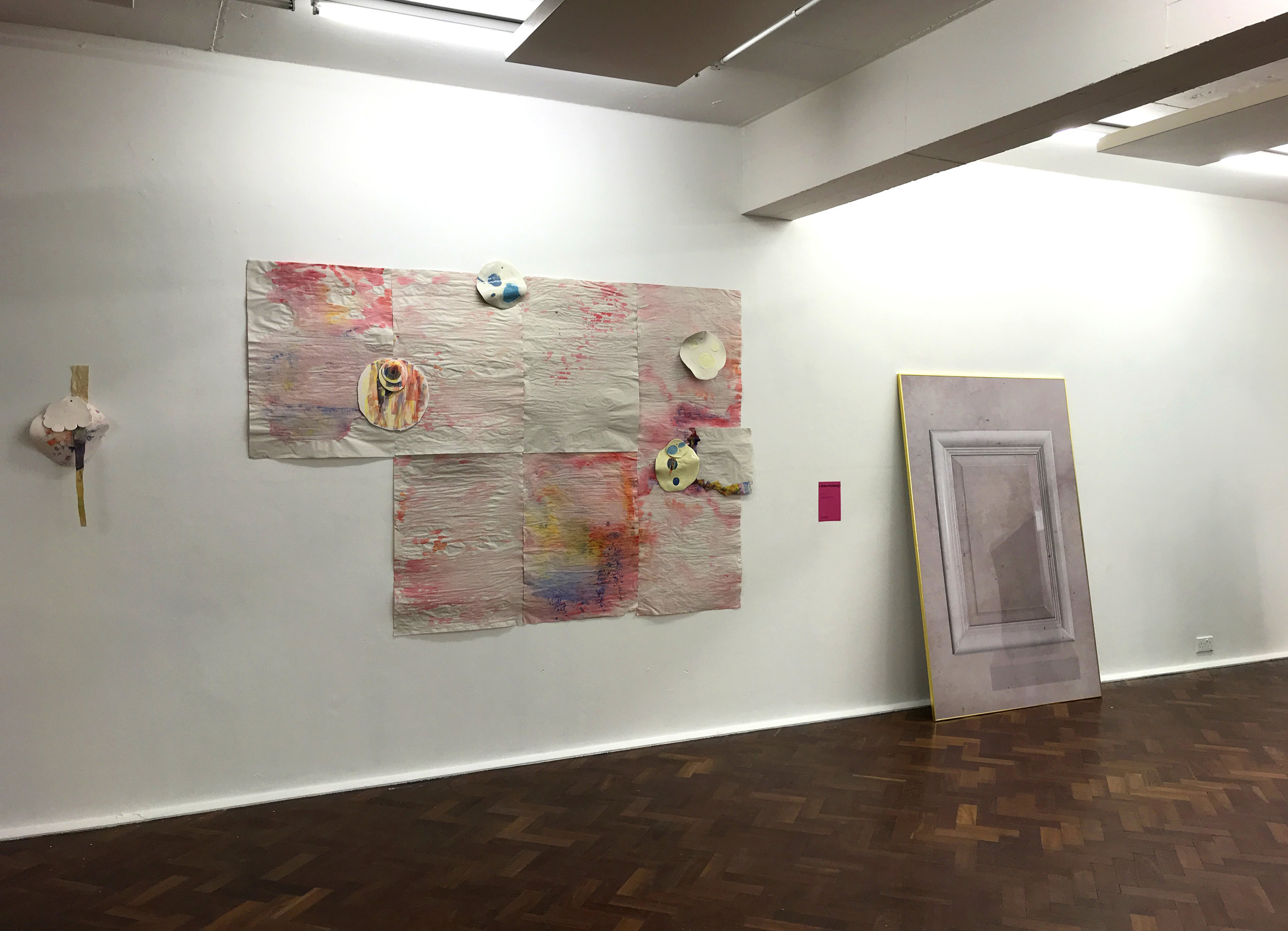  Installation for London Creative Network, SPACE, Mare St, London, March 2018, paper, watercolour, oil paint, digital transfer, glazed and unglazed porcelain 