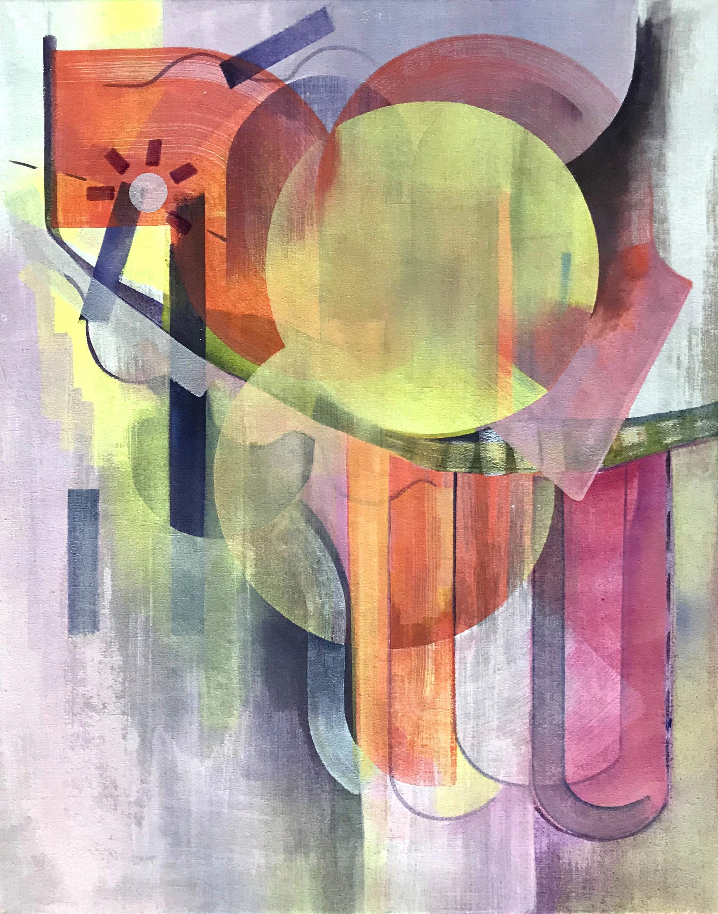  Suns, oil, watercolour and spray paint on linen, 59cm x 42cm, 2020 
