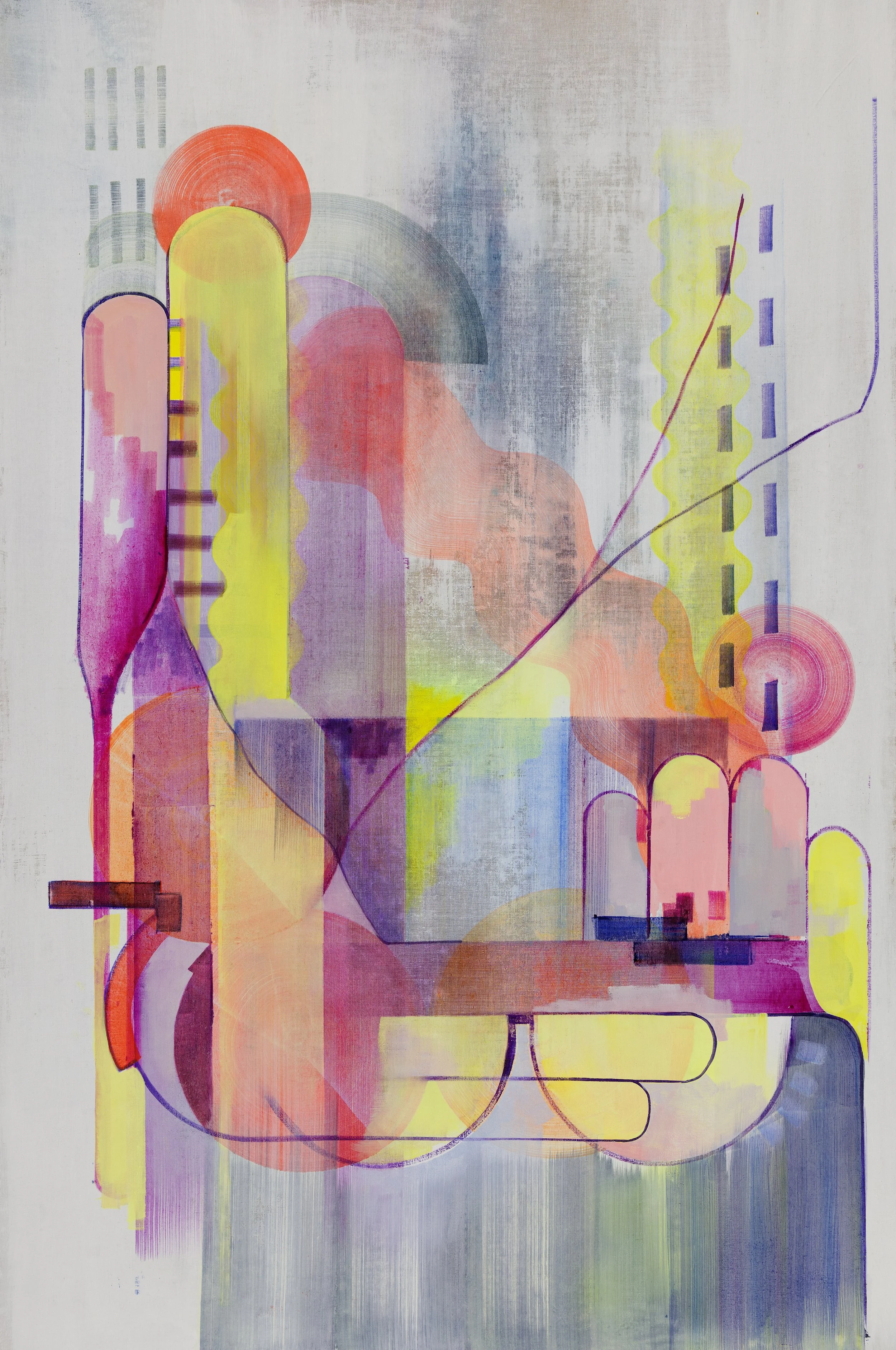  Lean into the wave, 2021, oil, watercolour and spray paint on linen, 90cm x 75cm 