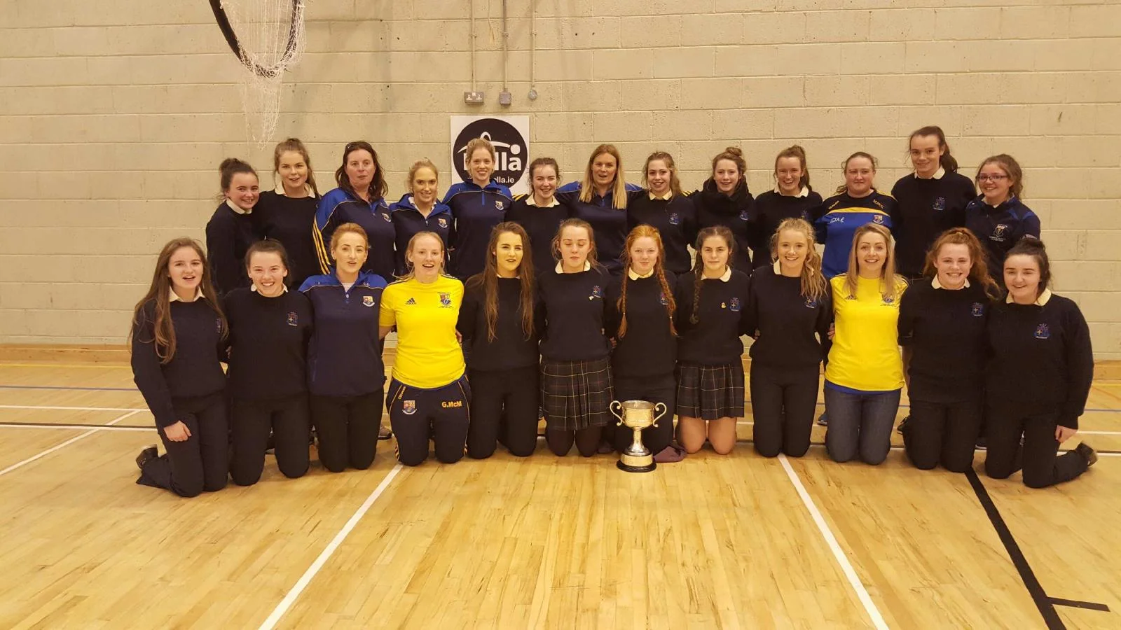 Longford Ladies with Mercy Ballymahon students celebrating All Ireland win