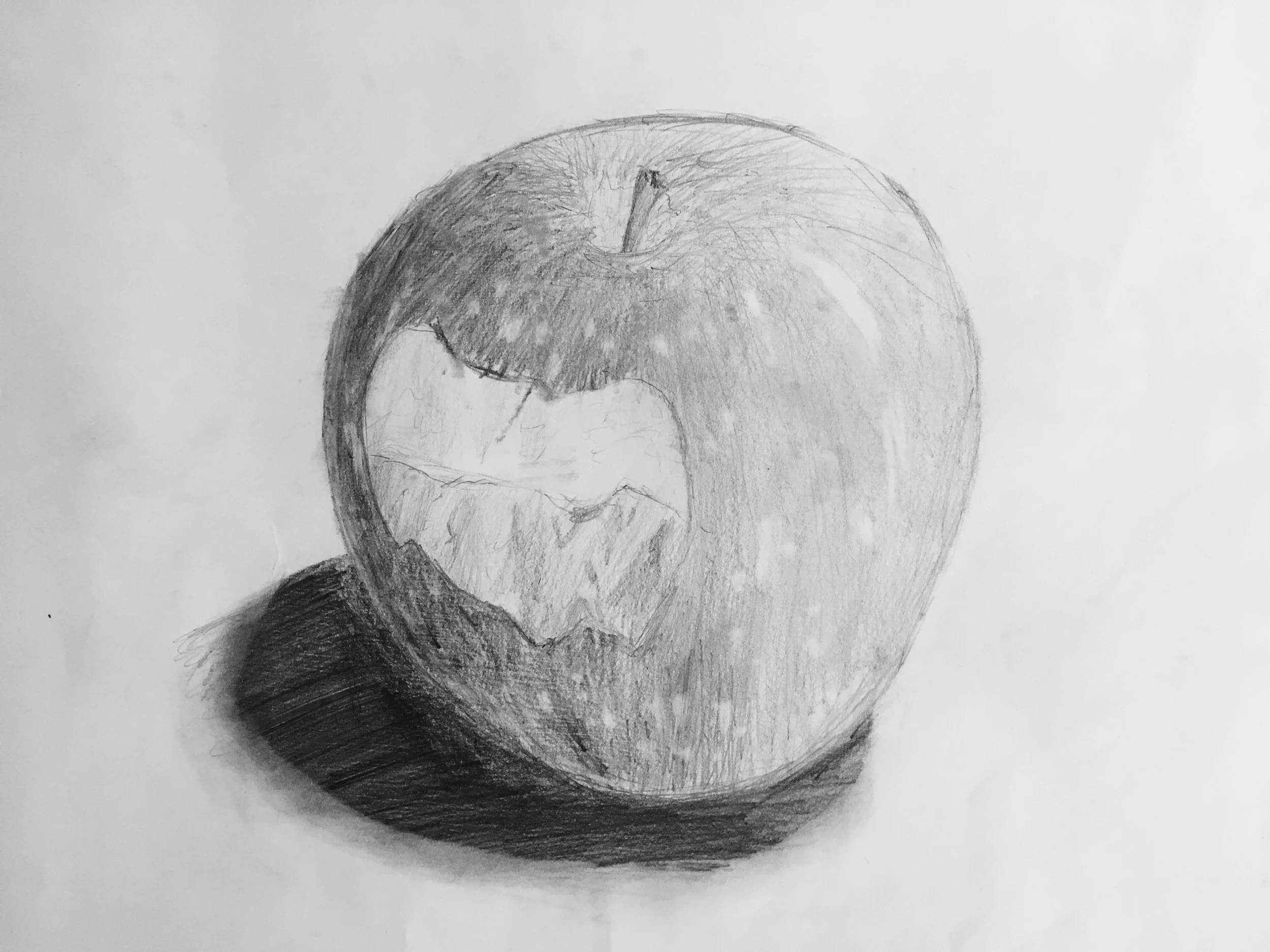  Luke Mulvihill 3rd year art student for his excellent object drawing of an apple created on pencil. Well done Luke! 