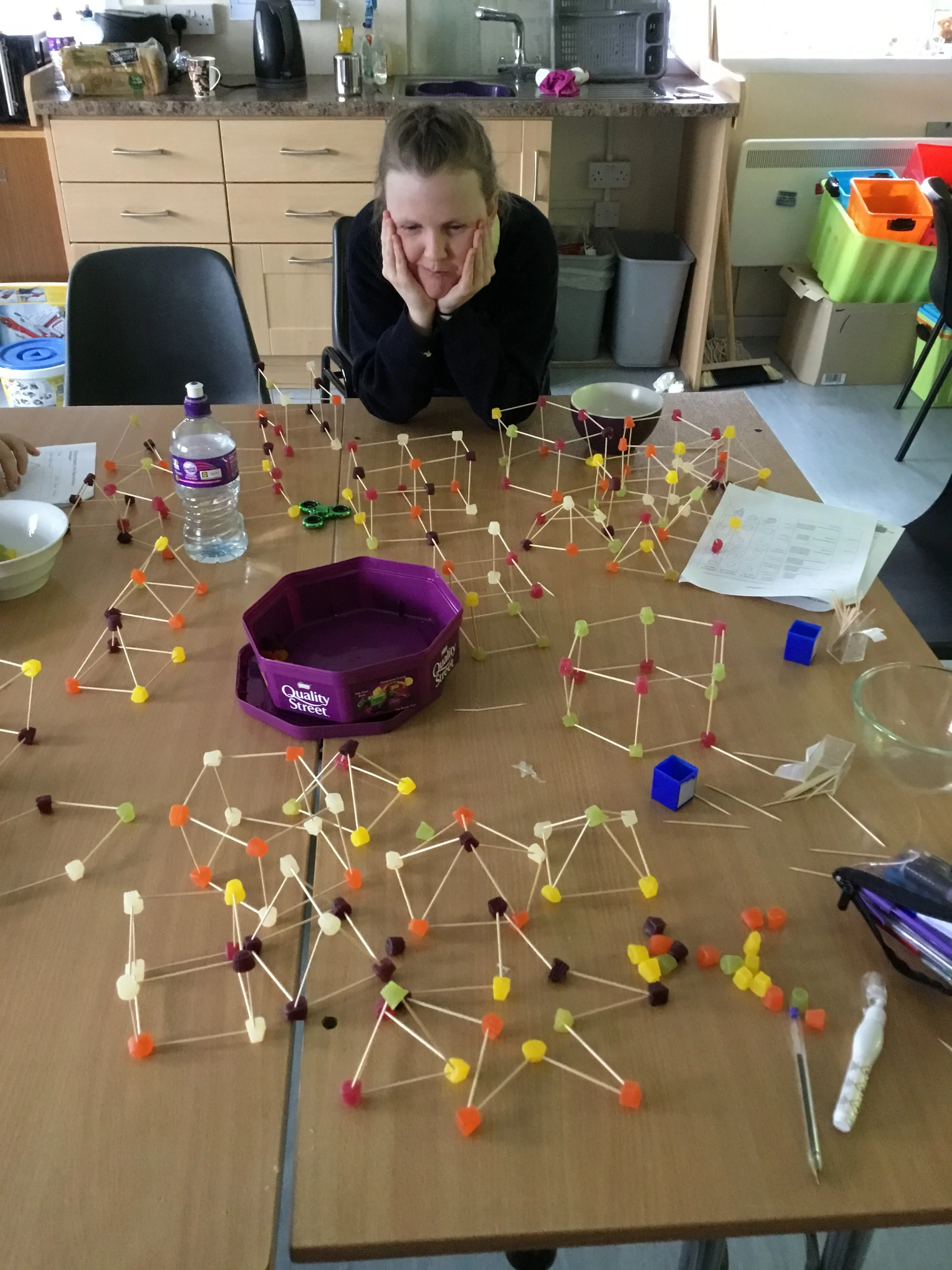  Narnia students using midget gems and cocktail sticks to create 3D shapes and identify properties 