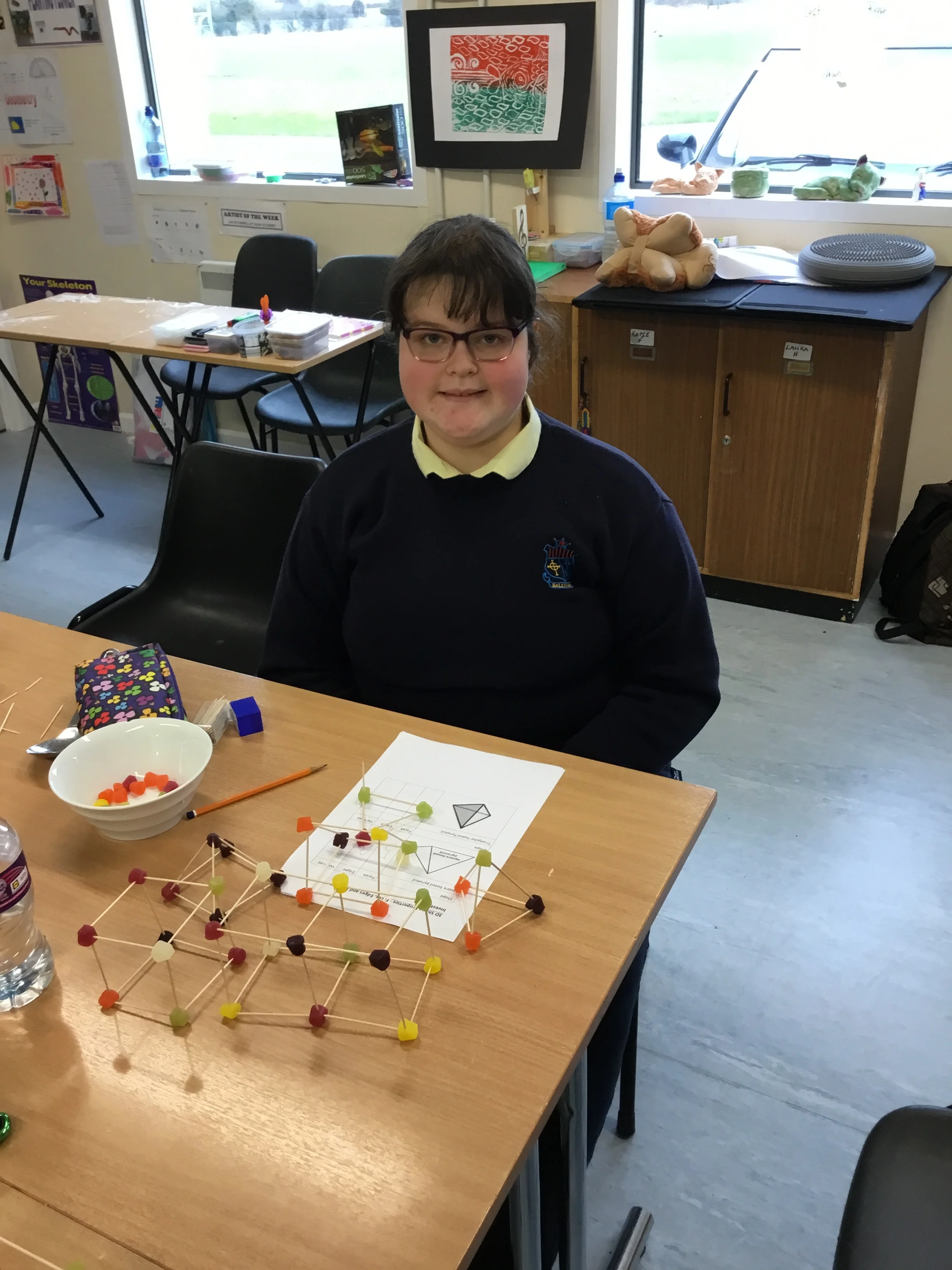  Narnia students using midget gems and cocktail sticks to create 3D shapes and identify properties 