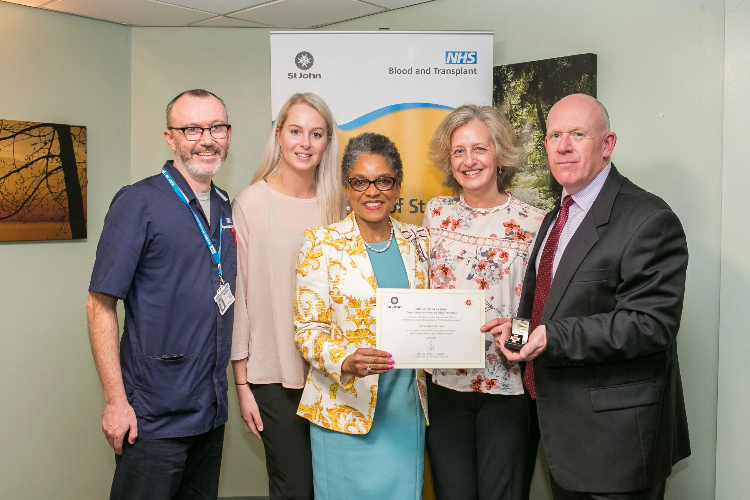 Brian Tierney, Her Majesty's Lord-Lieutenant, Mrs Peaches Golding OBE, with Will's sister Charlotte, and his Mum and Dad, Lesa and Paul