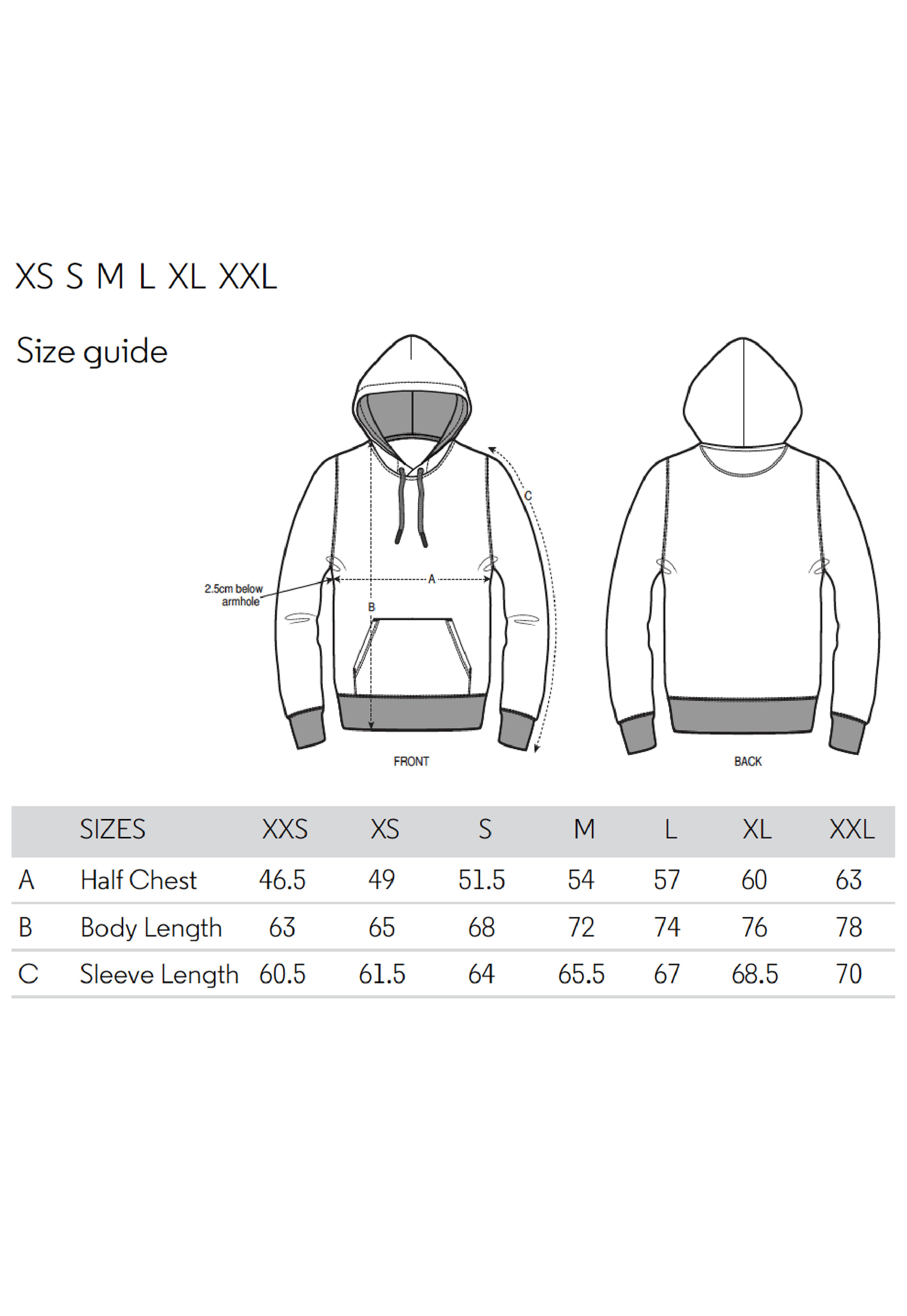 sweatshirt sizes