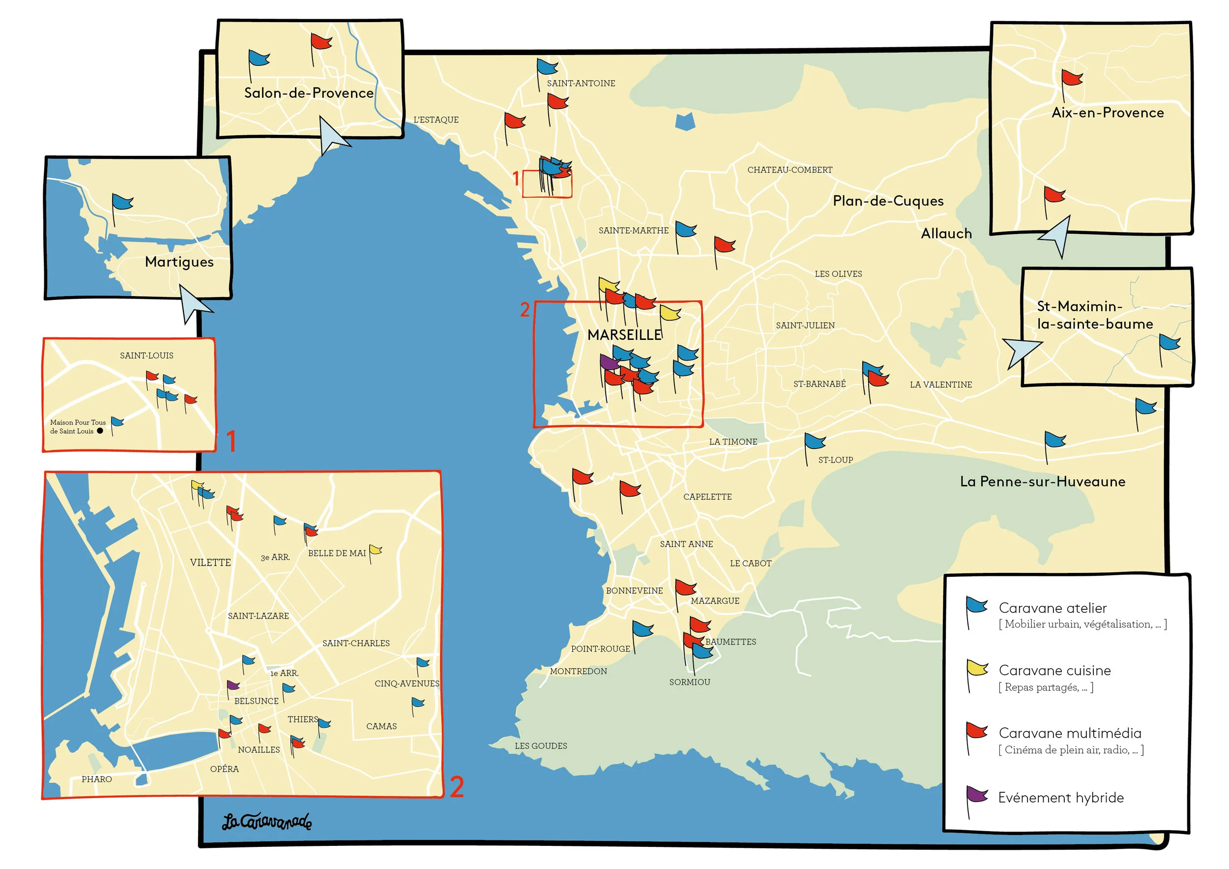 Carte des projets de La Caravanade du collectif Yes We Camp